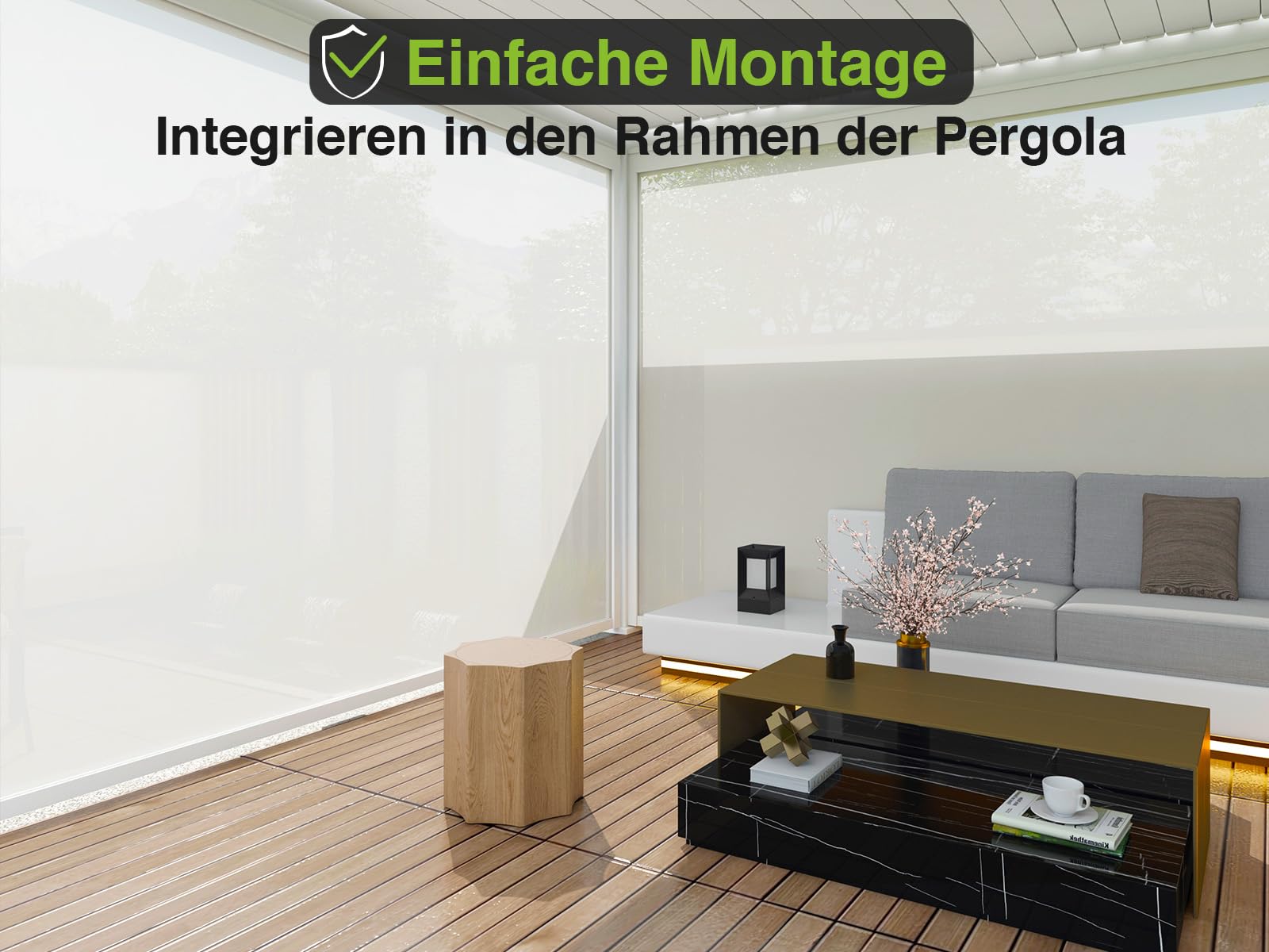 Weide Pavillon Sonnenrollo Ausziehbare Senkrechtmarkise außen für Pergola Sichtschutz Rollo 255cm hoch aus Aluminium, Textil wasserdicht stabil UV-Schutz (3,0 Meter, Weiß) für Alu-Pavillon Weide