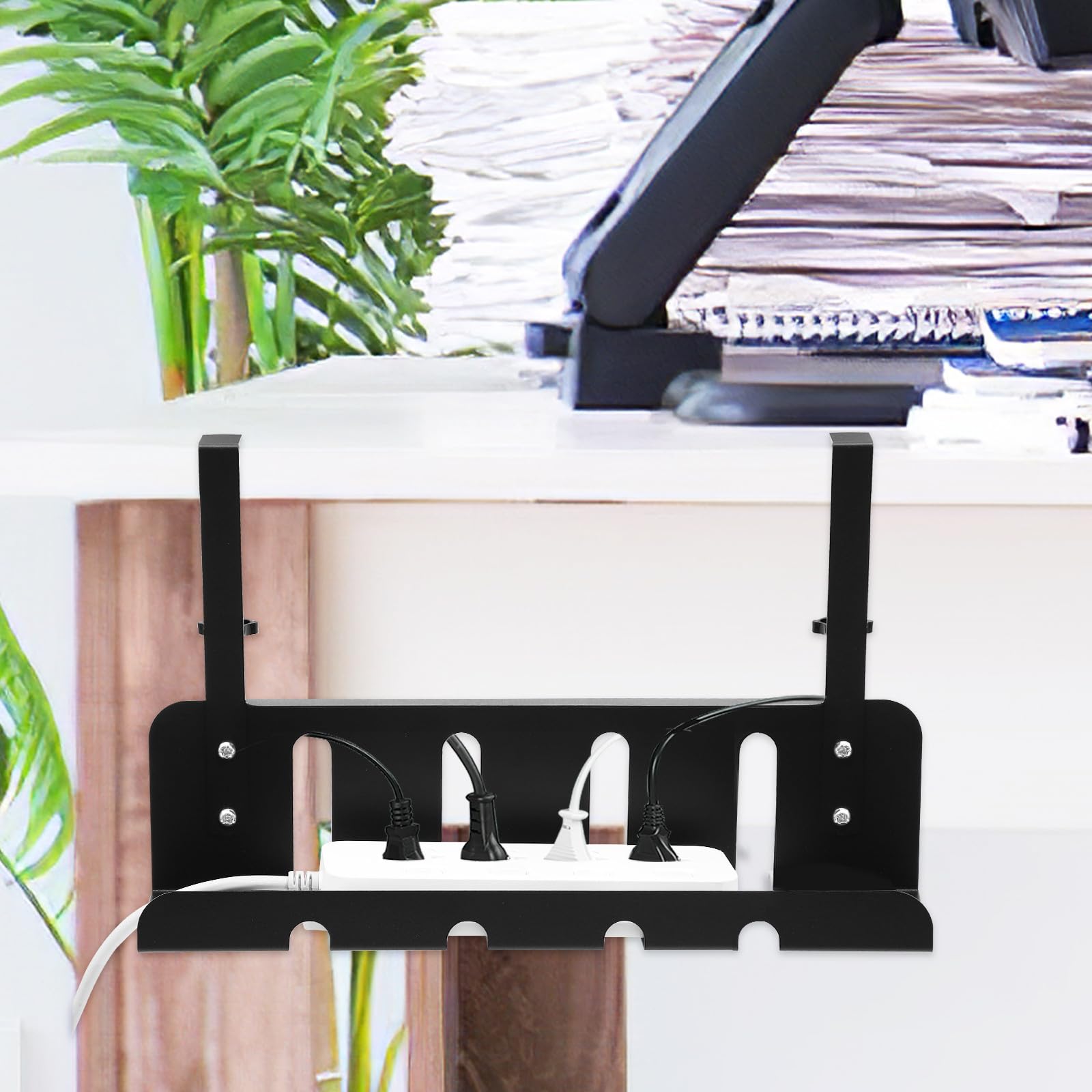 BESPORTBLE Organizador de Cables bajo Escritorio de Hierro Negro Bandeja para Gestión y Soporte Multifuncional de Cables Eléctricos y Computadora Cesta Práctica para Oficina y Estudio sin