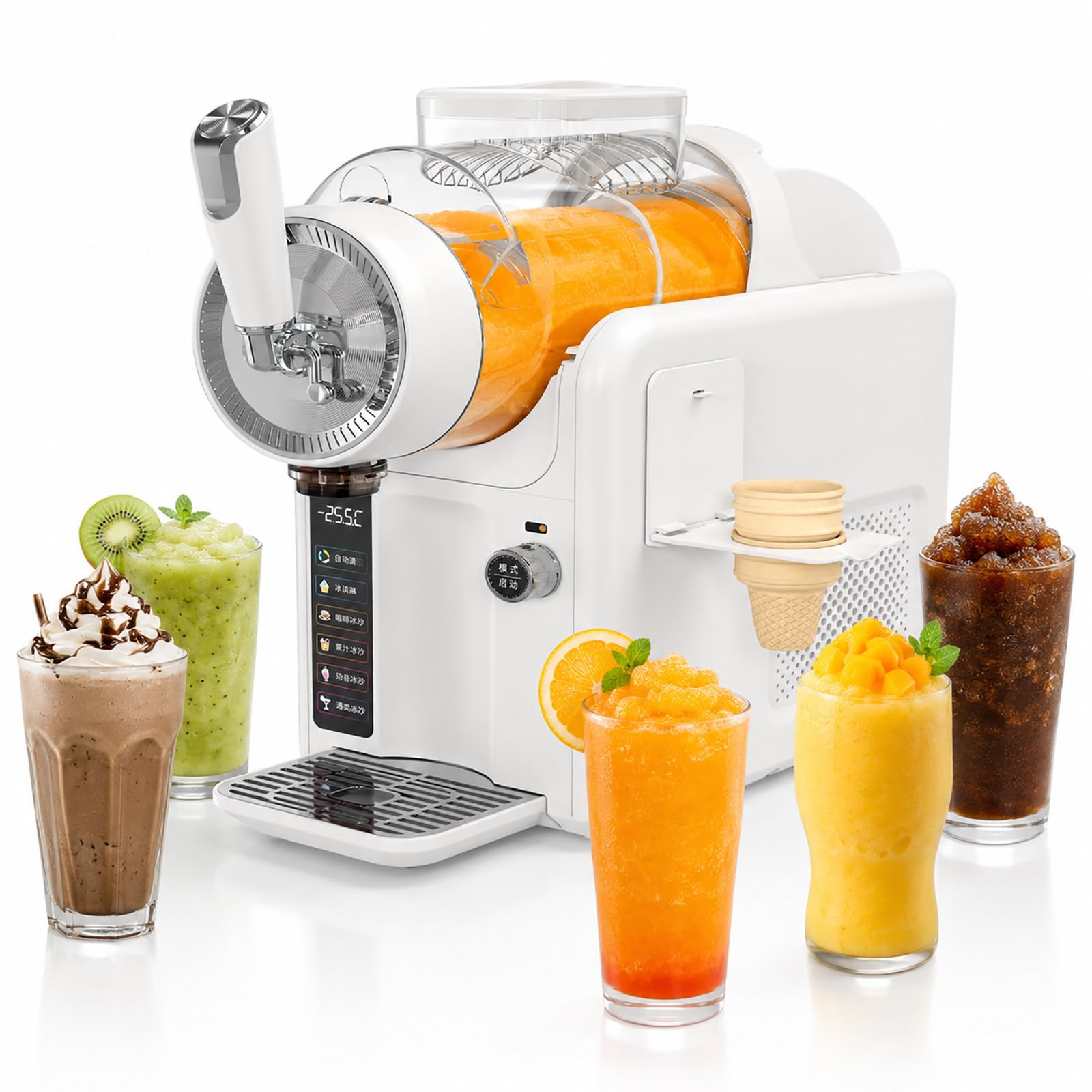 vnmudzeo Slushie Machine and Soft Serve Ice Cream Maker - 2L No Ice Needed Freeze Drink Machine, 185W, LED Display, Auto Clean White