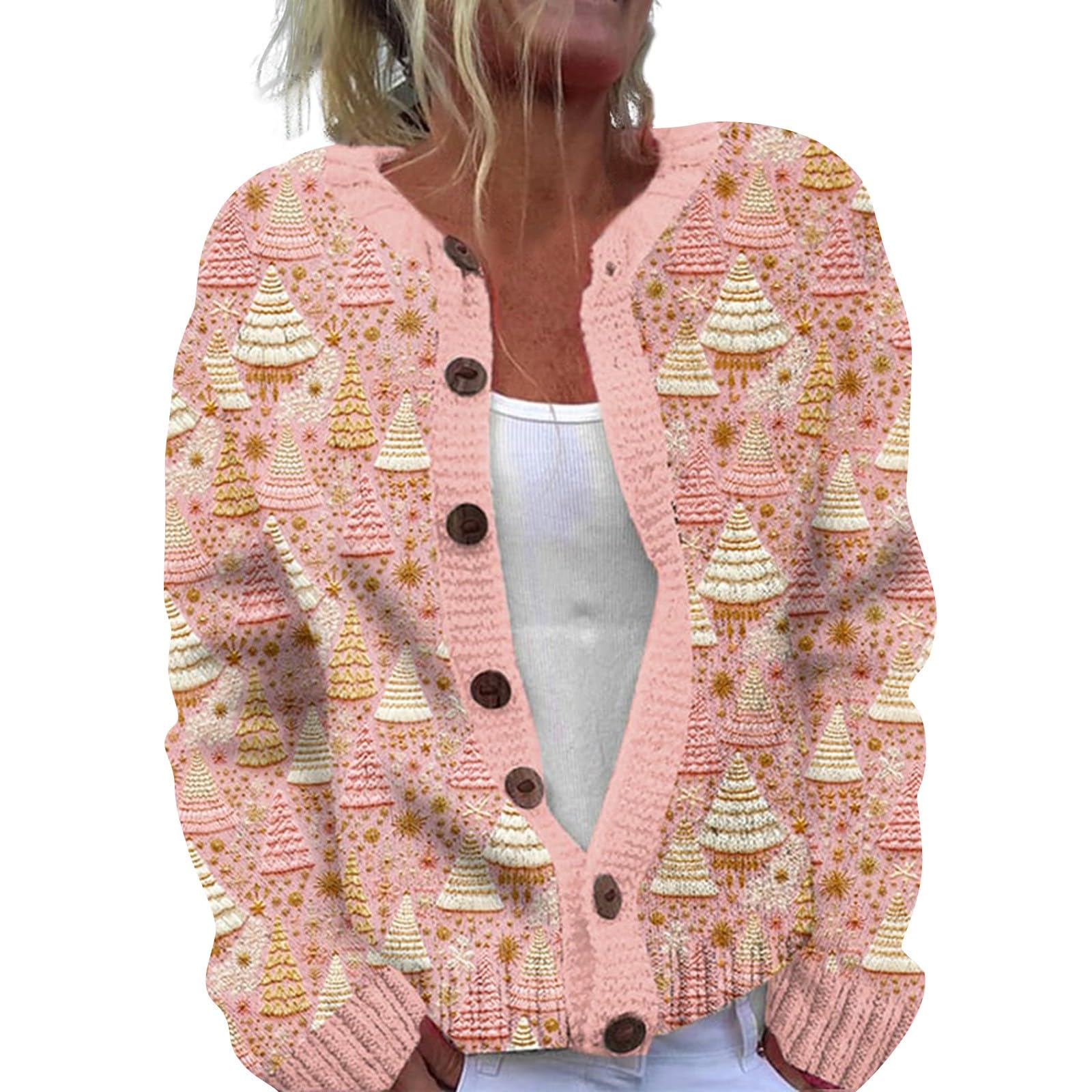 GenericChristmas Sweaters for Women Warm Open Front Cardigan Comfy Knit  Sweater Fall Outfits Long Sleeves Sweater Jacket