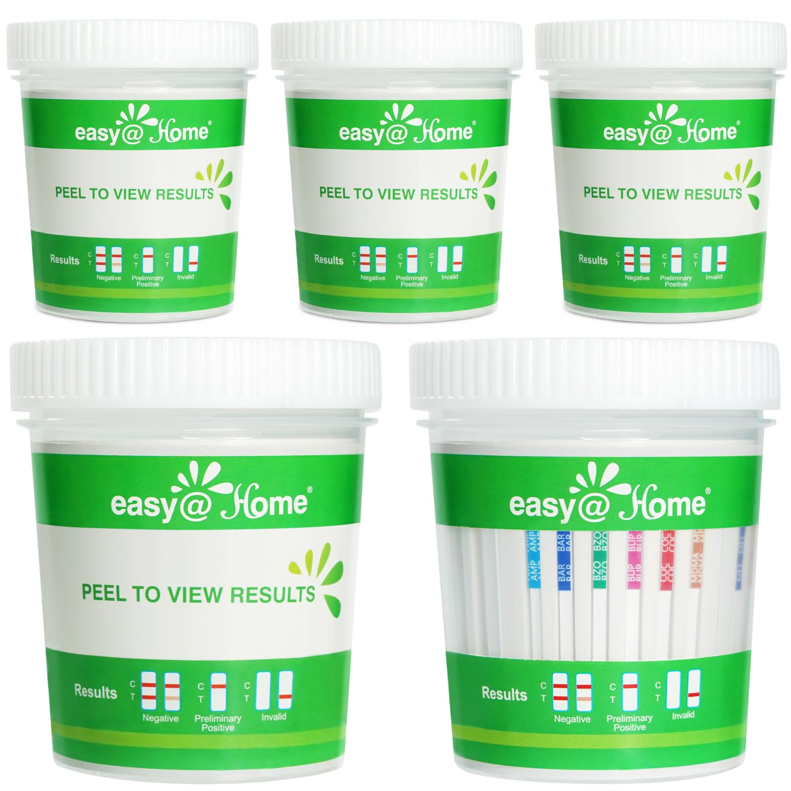 Easy@Home Drug Test Cup: Urine Drug Tests Kit, Testing All 12 Drugs AMP, BAR, BUP, BZO, COC, MDMA, MET, MOP 300, MTD, OXY, PCP, THC 50 in One Test Cup Kits,Built-in Test Strips, #ECDOA-6125B 5 Pack