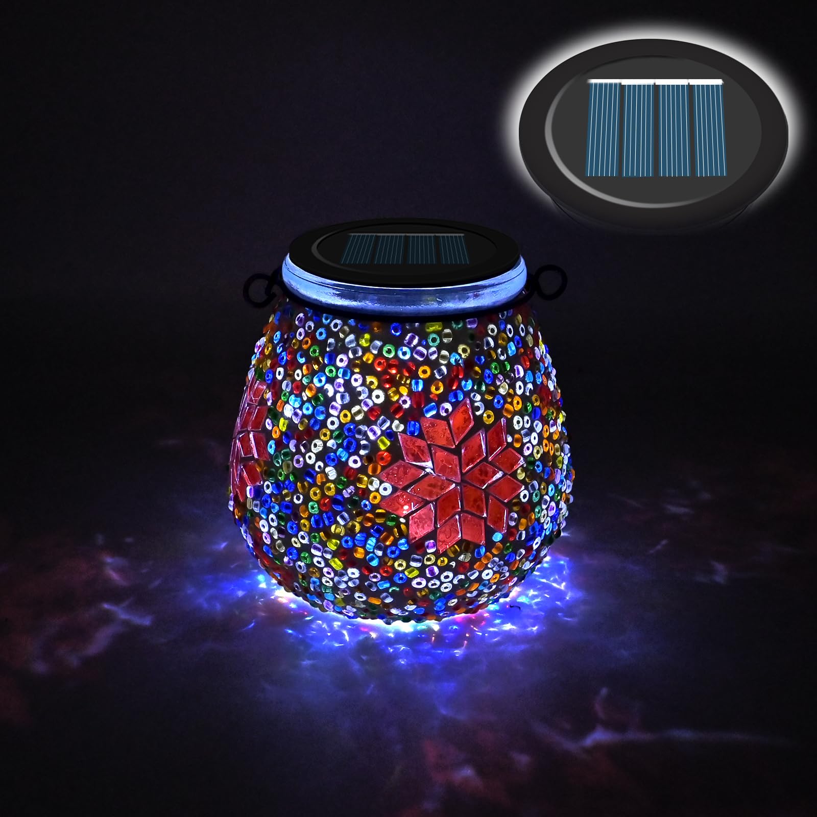 1PCS Oval Solar Mosaic Lights Outdoor, On/Off Glass Hanging Solar Mosaic Lanterns Lights IP65 Waterproof for Table Lawn Path Courtyard Deck Fence, Maple Mosaic Light - 3