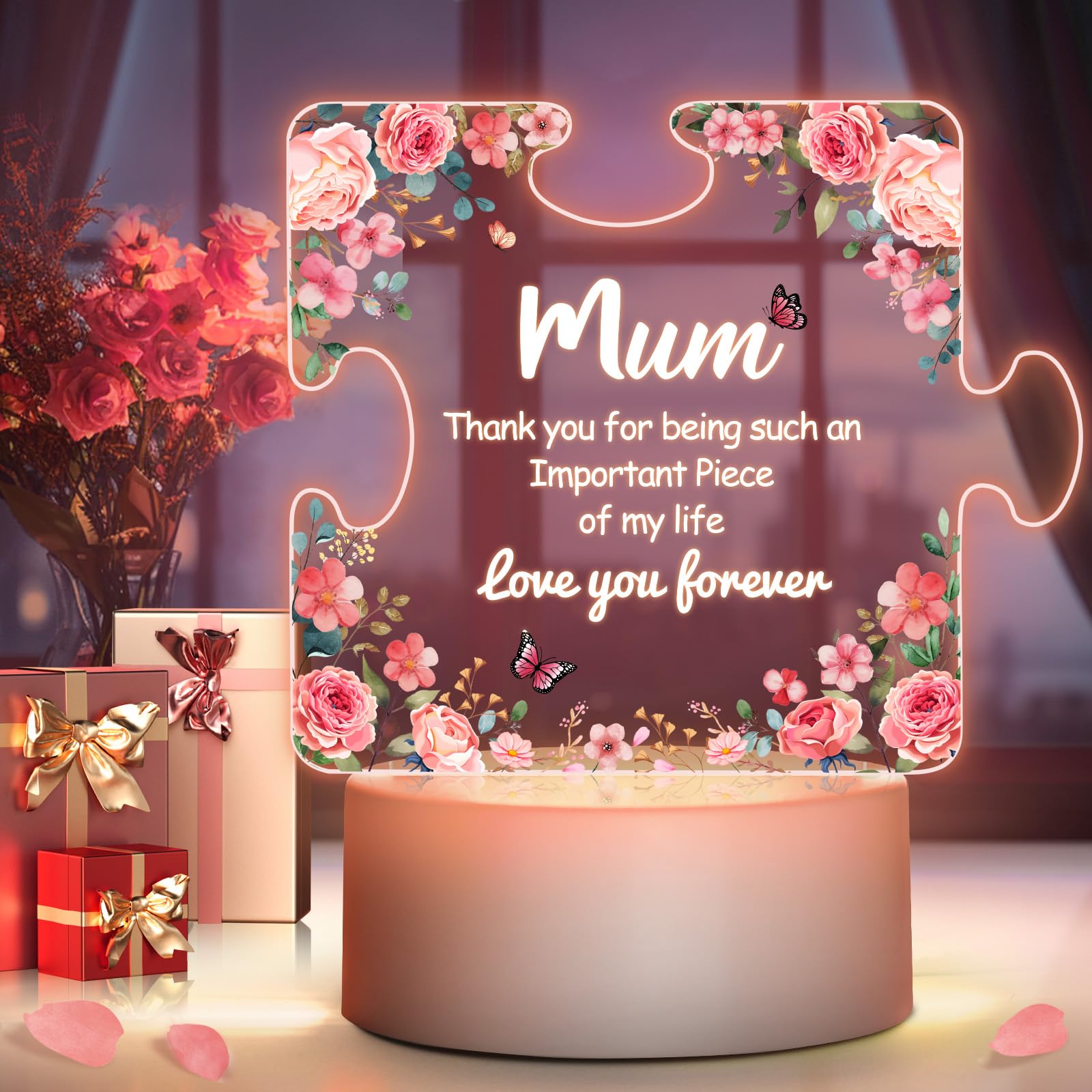 Winzwon Mum Christmas & Birthday Gifts - Acrylic Puzzle Night Light Pieces for Mum, Daughter, Son & Stepmum