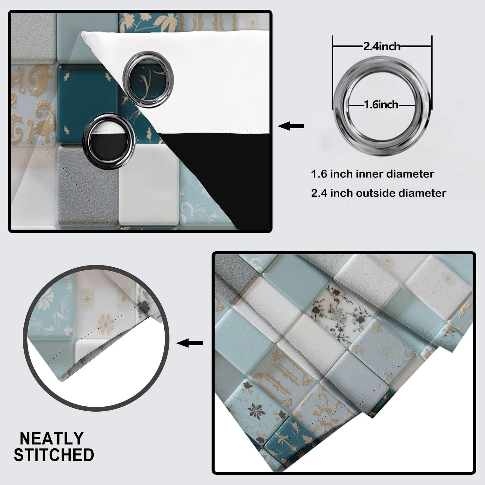 Verdunklungsvorhänge mit Ösen 2er Set H138 x B117 cm Blickdichte Vorhänge 3D-Blumenwürfel Thermovorhänge Mosaikfliesen Gardinen für Wohnzimmer Schlafzimmer Balkon Fensterdeko, Blaugrau