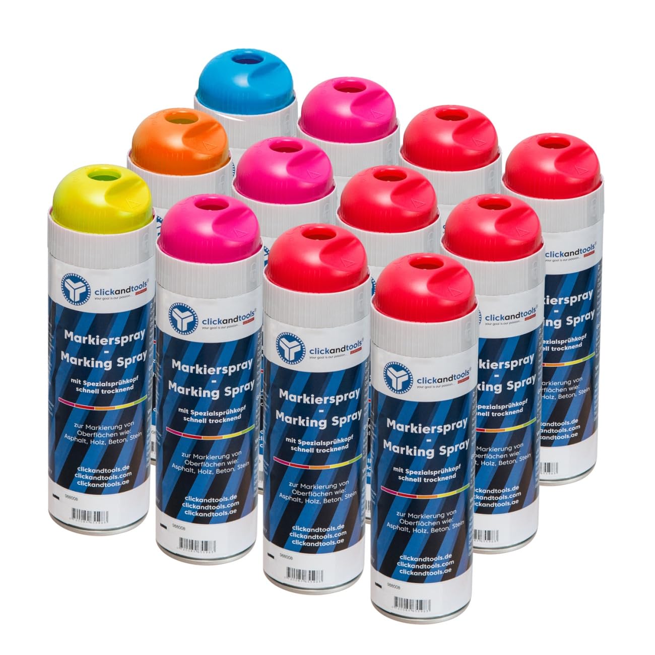 Markierungsspray 12 Dosen (5 leuchtende Farben) Baustellenmarkierung Vermessung, Tiefbau