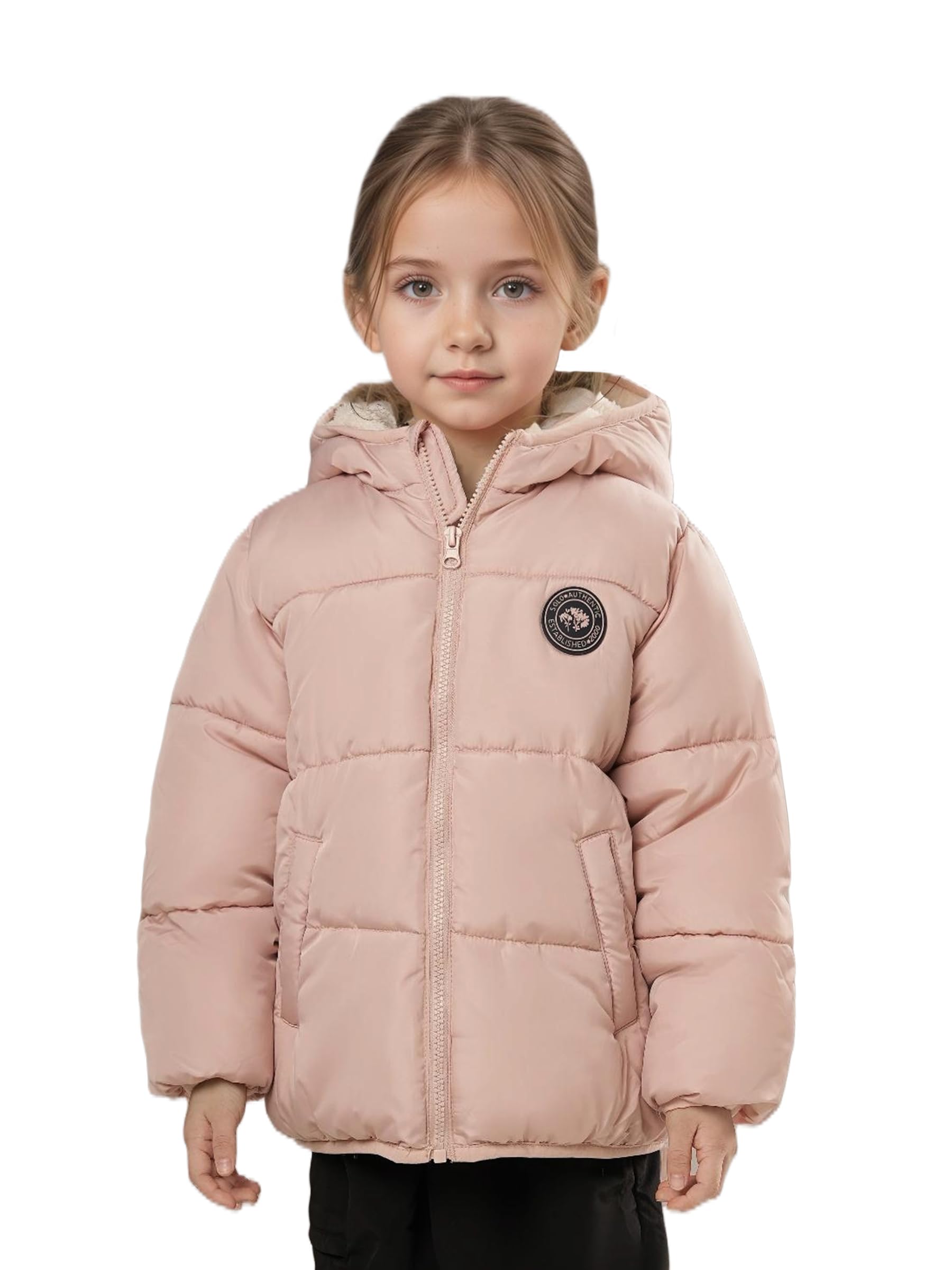 Sunny Sprout Manteau d'hiver avec capuche pour fillettes - Doudoune épaisse double polaire pour tout-petits avec manches coupe-vent