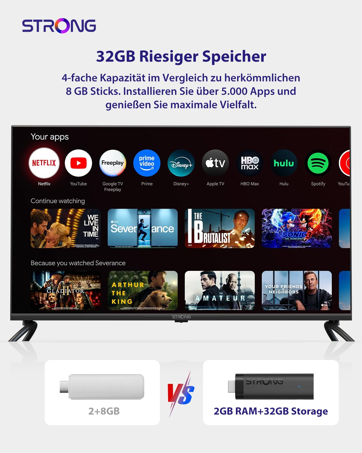 STRONG LEAP-NOVA-X Streaming TV Stick 4K Ultra HD Android 14 32GB Dolby Vision HDR10+ Wi-Fi 6 HDMI 2.1 Sprachsteuerung