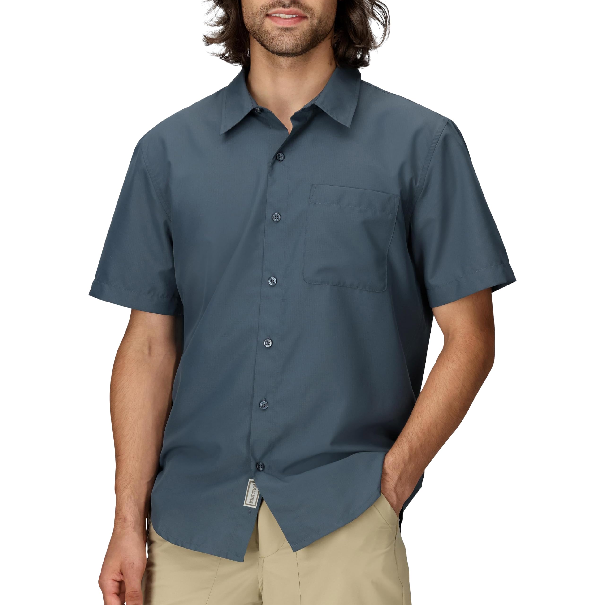 MARMOT Men's Airexchange UPF 40 Short Sleeve Shirt, Thunderhead, Large