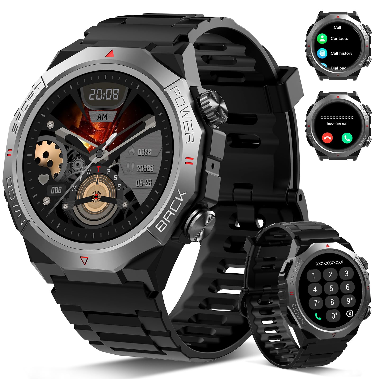 Reloj Inteligente Hombre Mujer con Llamadas, 1.39" Militar Smartwatch con 110+ Modos Deportivos, Monitor de Ritmo Cardíaco y Sueño. Pulsera Actividad IP68 Impermeable para Android iOS, Grafito