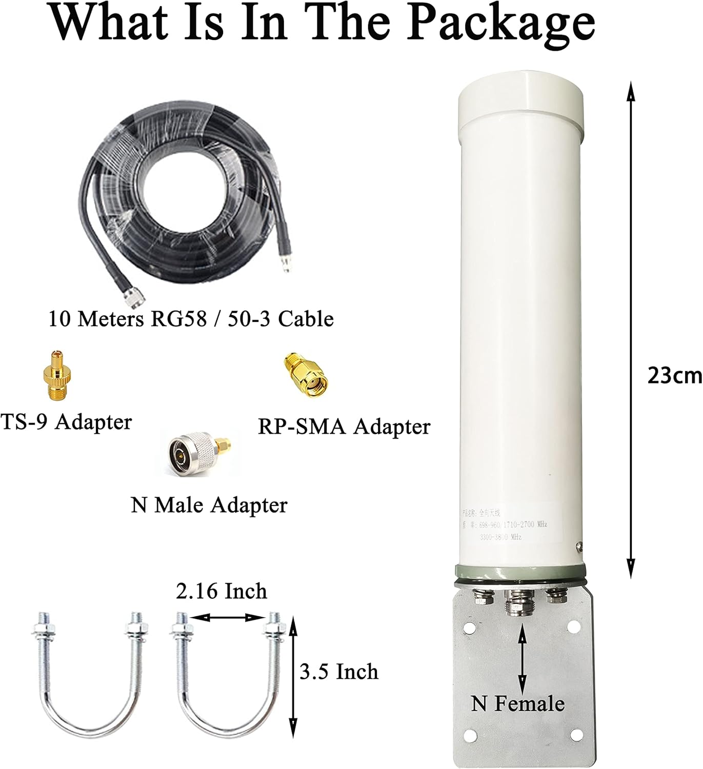 Omni Directional 4G LTE Antenna Outdoor Cellular 5G Antennas for Signal Booster Router, 698-3800MHz 8dBi 10meters Cable, Support All Carrier, Verizon AT&T Sprint T-Mobile