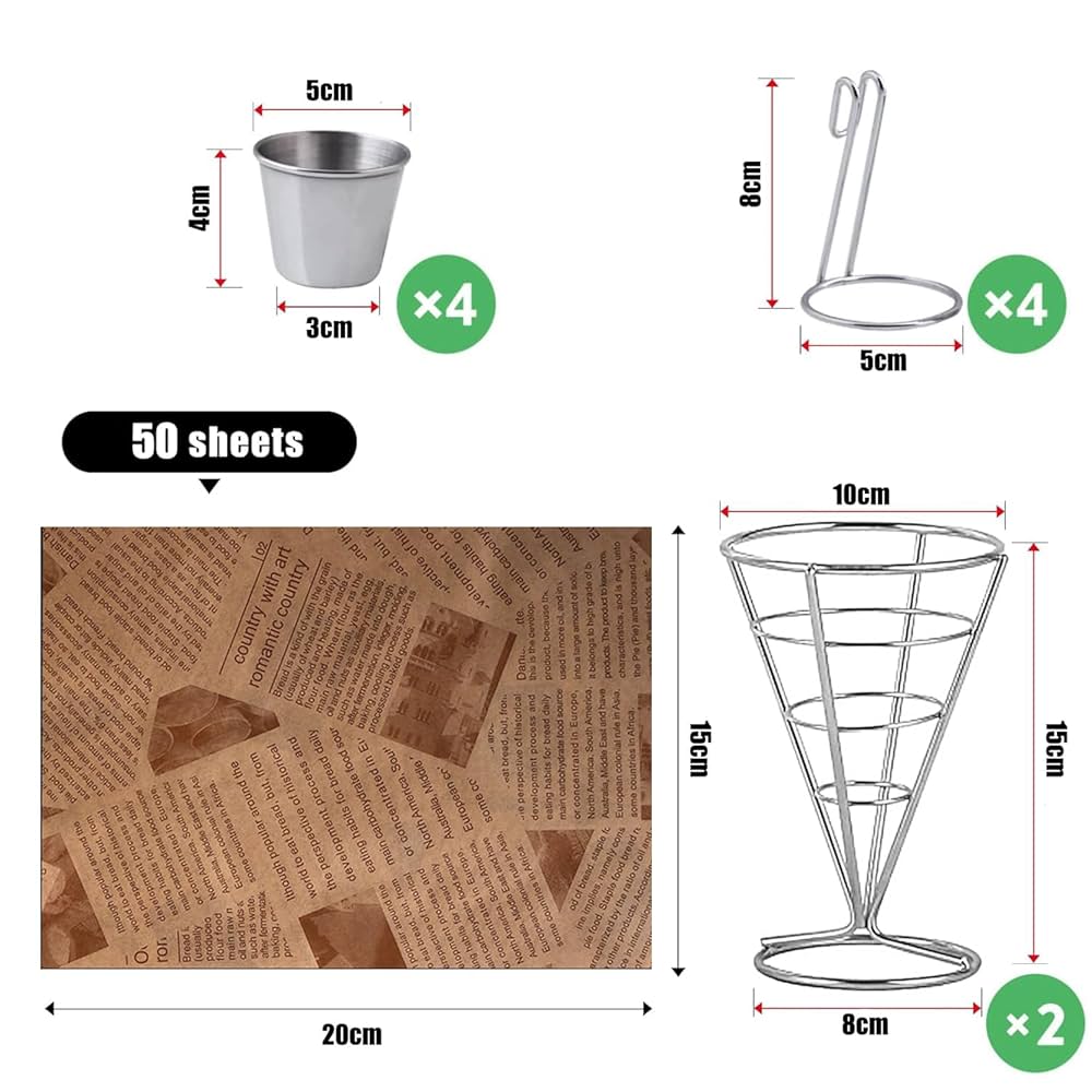 Support Frites En Inox Lot De 2 - Avec Porte-sauces - Pour Restaurant, Maison Ou événements