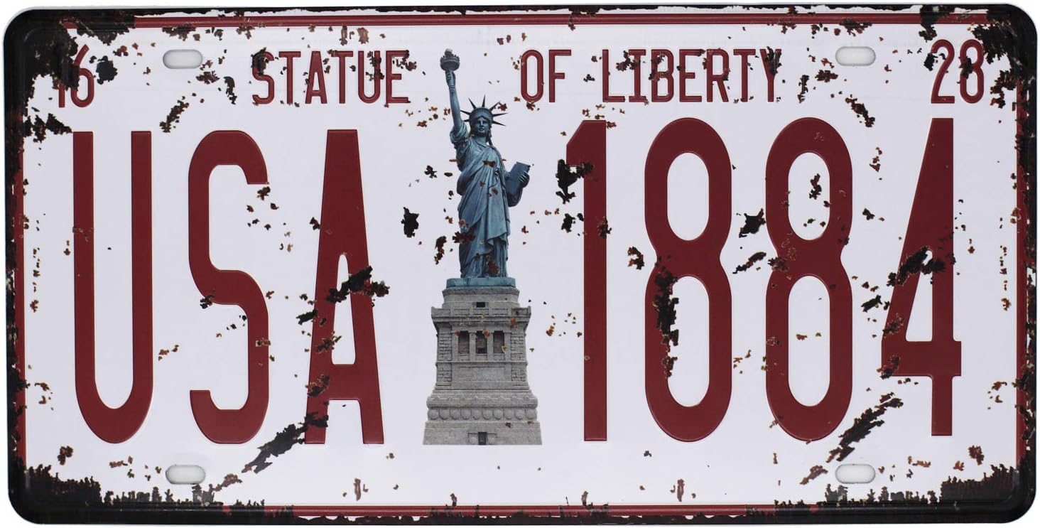 UOOPAI STATUE of LIBERTY USA 1884 Vintage Metal Sign Retro Auto License Plate, Embossed Tag Size 6" X 12"