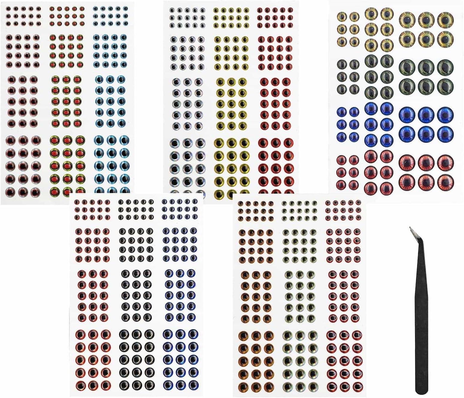 Drchoer Fish Eyes for Lures Making - Fishing Lure Eye 3mm 4mm 5mm 6mm 7mm 10mm Assortment for Fly Tying DIY Materials Tool