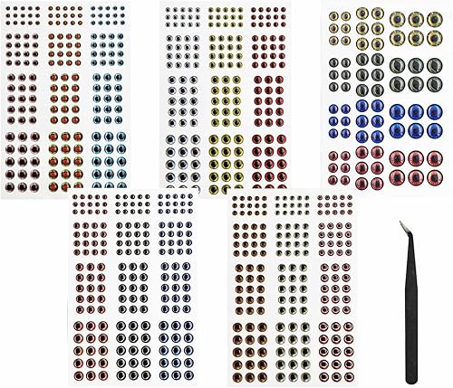 Drchoer Fish Eyes for Lures Making - Fishing Lure Eye 3mm 4mm 5mm 6mm 7mm 10mm Assortment for Fly Tying DIY Materials Tool