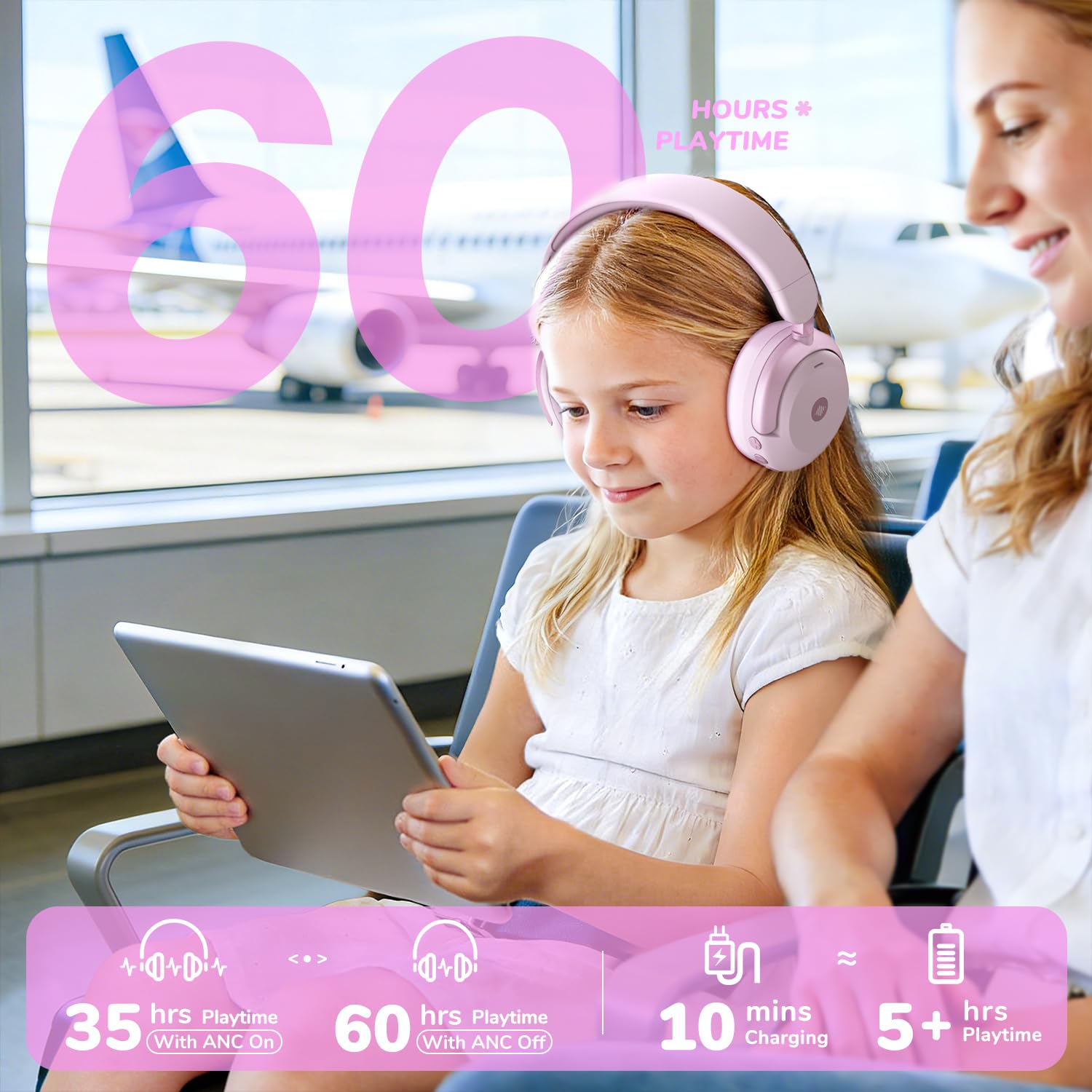 iClever BTH20 - Cuffie Bluetooth con cancellazione del rumore per bambini | SafeSound Tech3.1, 60 ore di riproduzione, porta di ricarica USB C, cavo AUX, durevoli, comode, cuffie per bambini