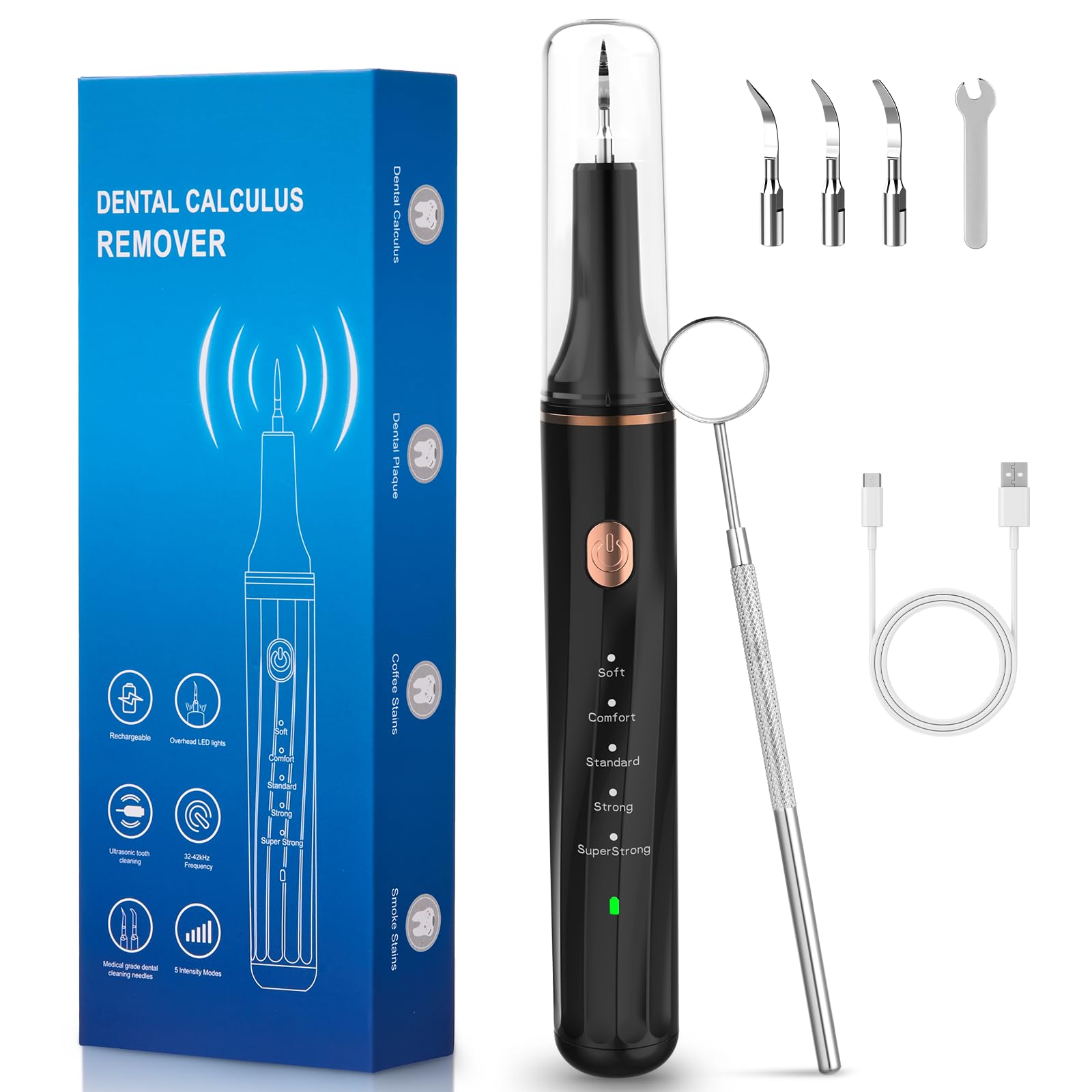Kit Pulizia Denti Tartaro, Kit Pulizia Denti Animali Domestici, 5 modalità di Spazzolino Denti Cane, Pulizia Denti tartaro con 4 Teste Intercambiabili Per Spazzolare il Tartaro da Persone e Animali