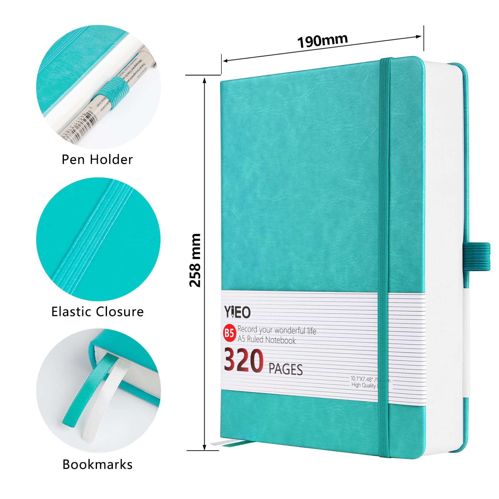 YIEO B5 Notebook Lined, 320 Pages Large B5 Note Book Notepad, 100gsm Thick Lined Paper - Image 2