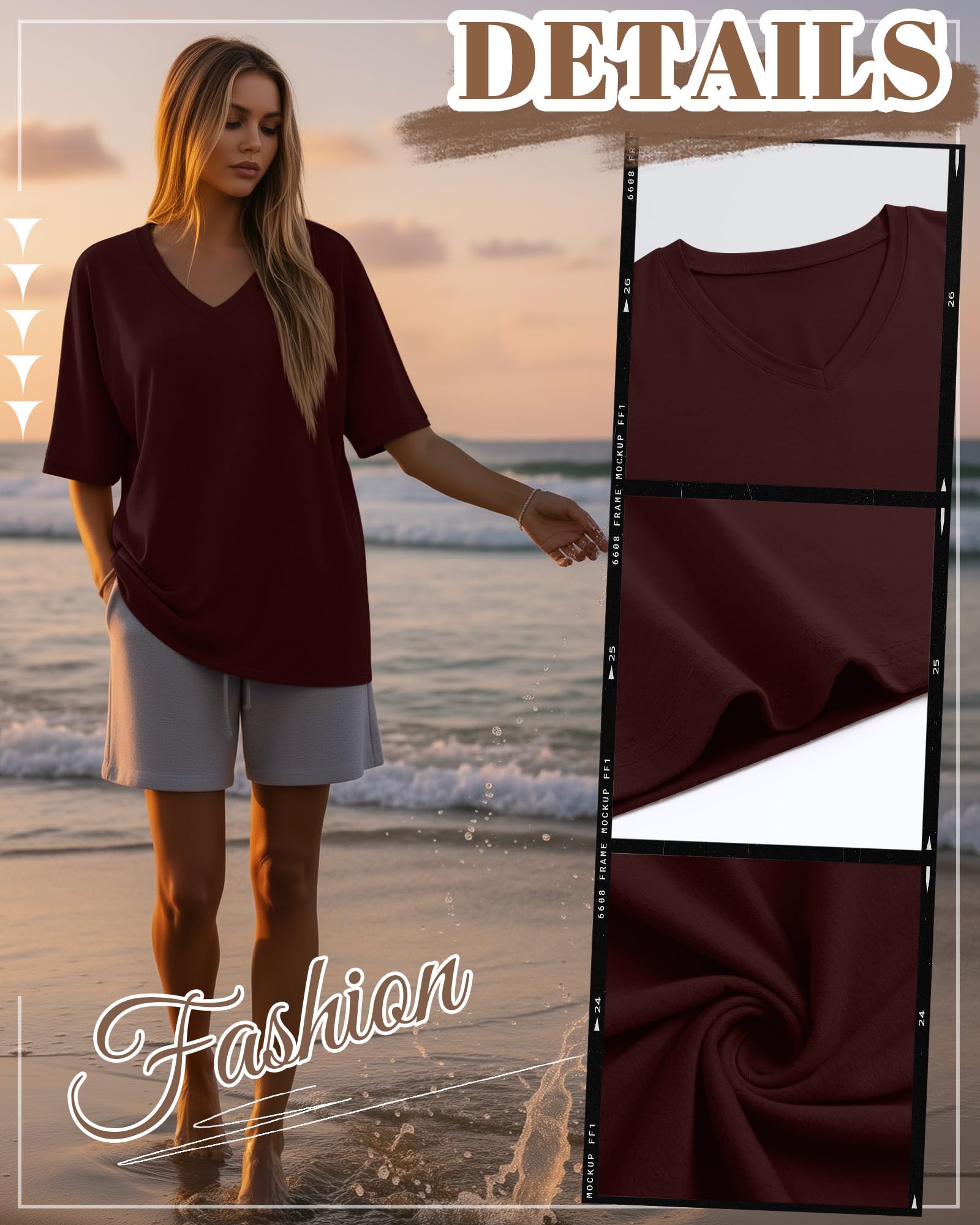 Geyoga 3er-Pack Damen-Oversize-Baumwoll-T-Shirts V-Ausschnitt Locker Geschnitten Sport-T-Shirts Kurzarm-Oberteile