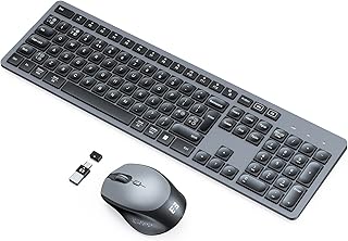 USB C Keyboard Mouse, Jiggler Mouse Undetectable for Laptop, 2.4G Full Size Wireless Keyboard Mouse Combo with USB and Type C Receiver for Mac OS, MacBook Pro/Air, Windows, Computer-Grey