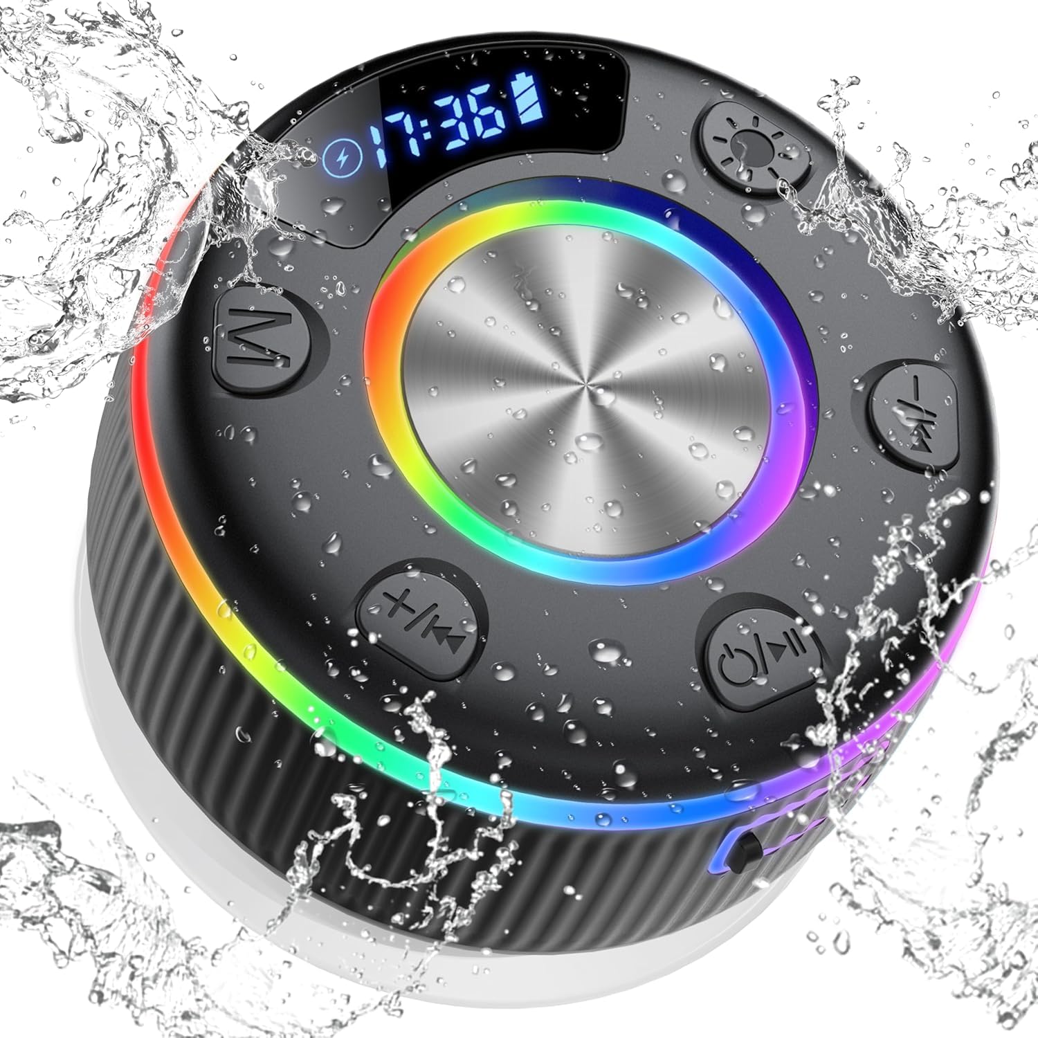 Xuevcn Bluetooth 5.3 Shower Speaker with RGB Lights, Portable Speaker with Suction Cup, 8 Hours Stereo, IP7 Waterproof Bluetooth Speakers, Hands-free Bluetooth Speakers in Showers and Bathrooms