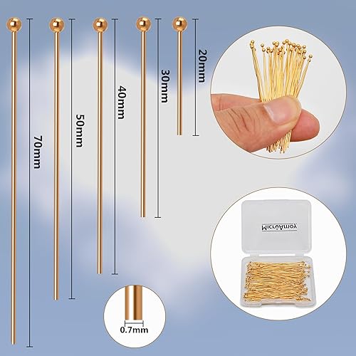Miniatura 9 de 150 alfileres de cabeza plana rellenos de oro de 18 quilates, no se deslustran para manualidades, pulseras, suministros de accesorios para