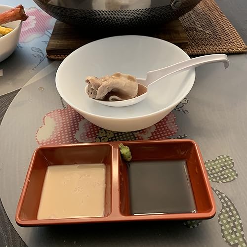 Miniatura 5 de JapanBargain 2395, platos de salsa de soja estilo japonés, color rojo y negro, dos compartimentos, paquete de 2