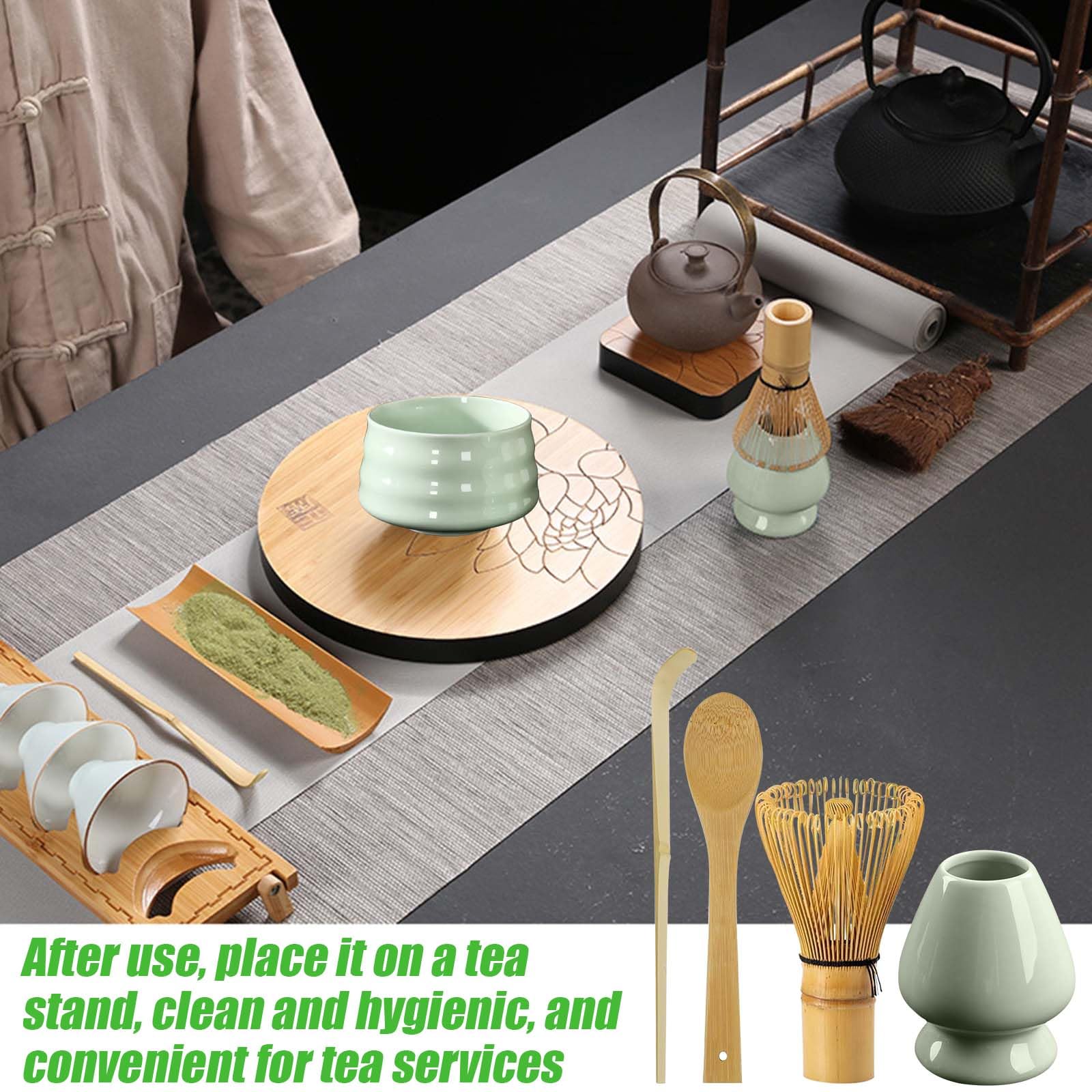 Molbory Set per Matcha – Ciotola e supporto per frusta in ceramica – Scopa e 2 cucchiai di bambù – per la cerimonia – Ciano