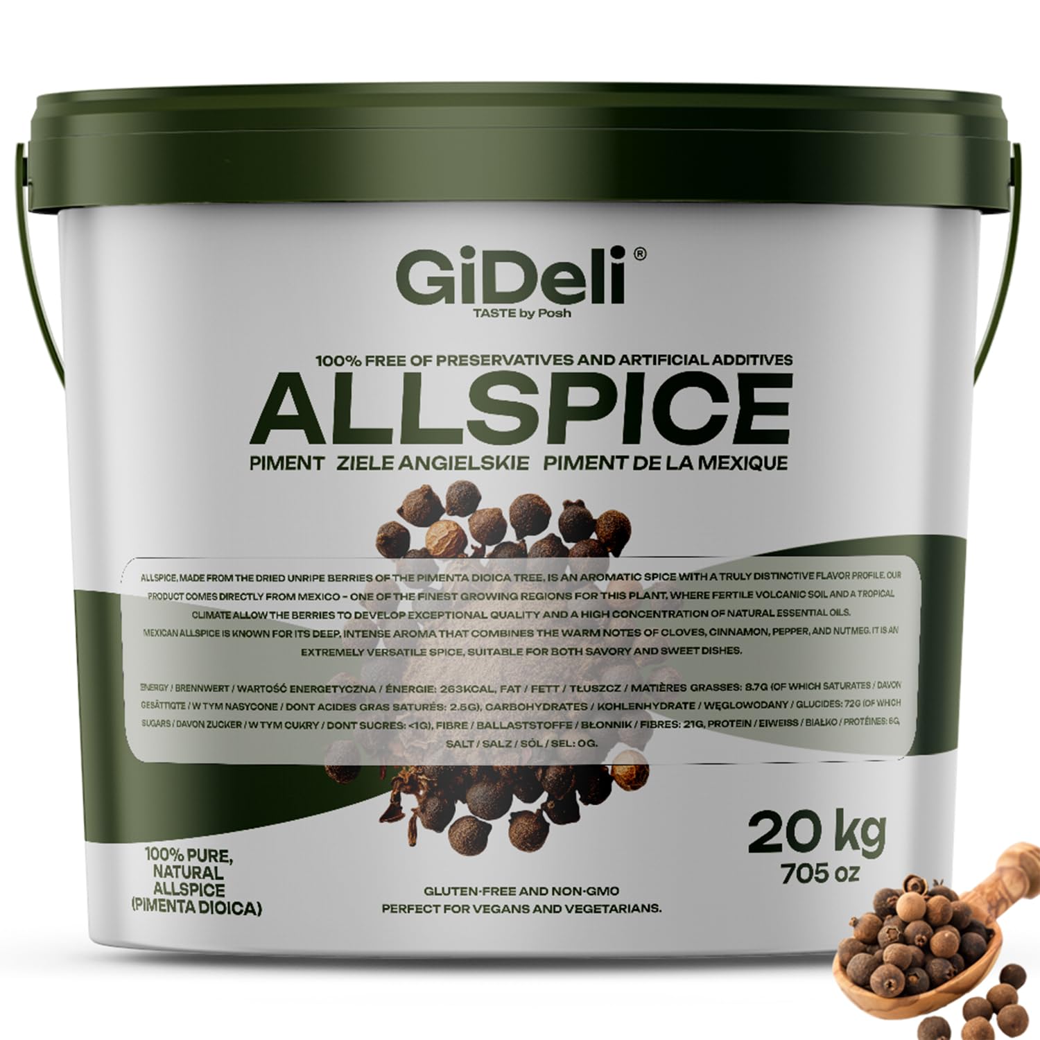 GiDeli Ziele angielskie w wiaderku z przyprawami, ziarna ziela angielskiego, 20 kg