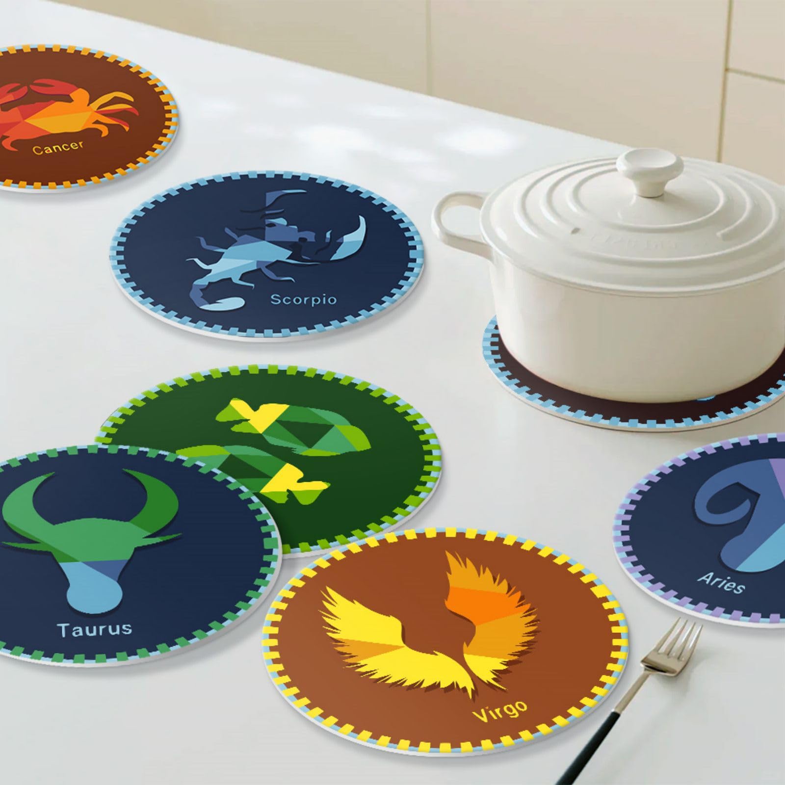 CustmArti DIY Malen nach Zahlen Tischsets 12er Set Motive Zwölf Sternbilder Abwaschbare Platzsets aus PVC Kreative Dekoration für Esszimmertisch Basteln Erwachsene-Constellations-3