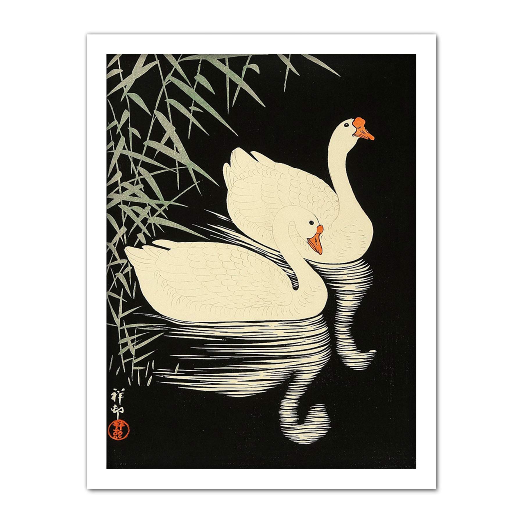 Wee Blue Coo Ohara Koson Swans Artwork Framed Wall Art Print 18X24 Inch