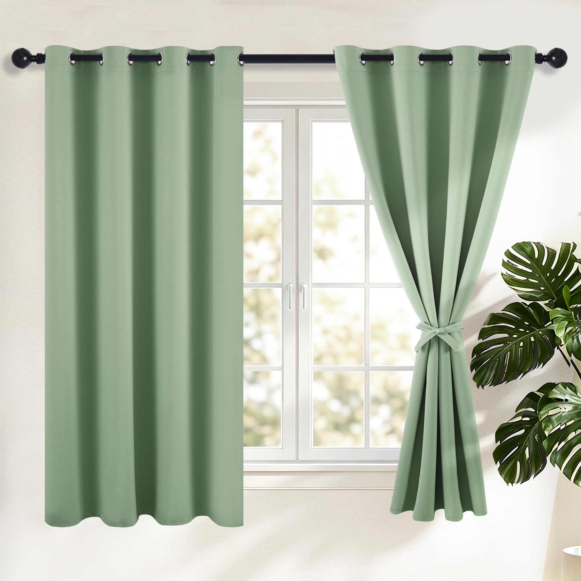 Hiasan Cortinas opacas con ojales, cortinas verde salvia opacas, 2 piezas, 140 x 175 cm (ancho x alto), cortinas correderas suaves para dormitorio, salón, etc.