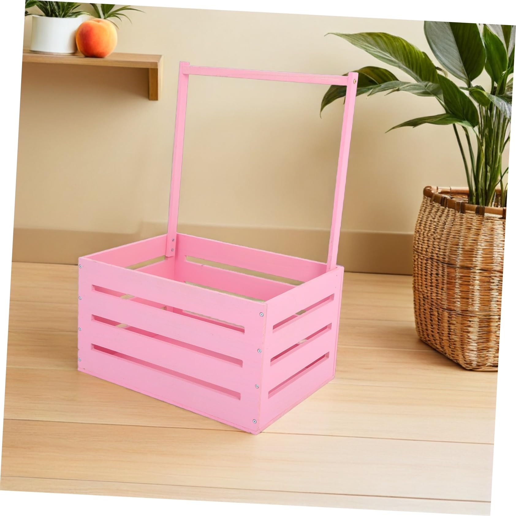 BESTonZON Holzaufbewahrungskorb Für Babyspielzeug Babywäschebox Geschenkkorb Zur Babyparty Rosa Mit Griff Platzsparendes Design Aus Natürlichen Materialien Gefertigt