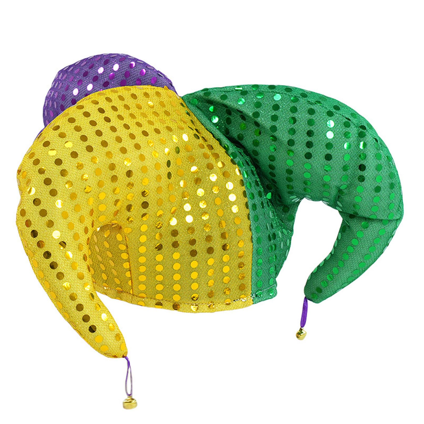 TiaoBug Jester Hat with Bells Colorful Clown Costume Hats for Halloween Party Cosplay Dress up 2#Gold Green Purple A One Size โ image 1