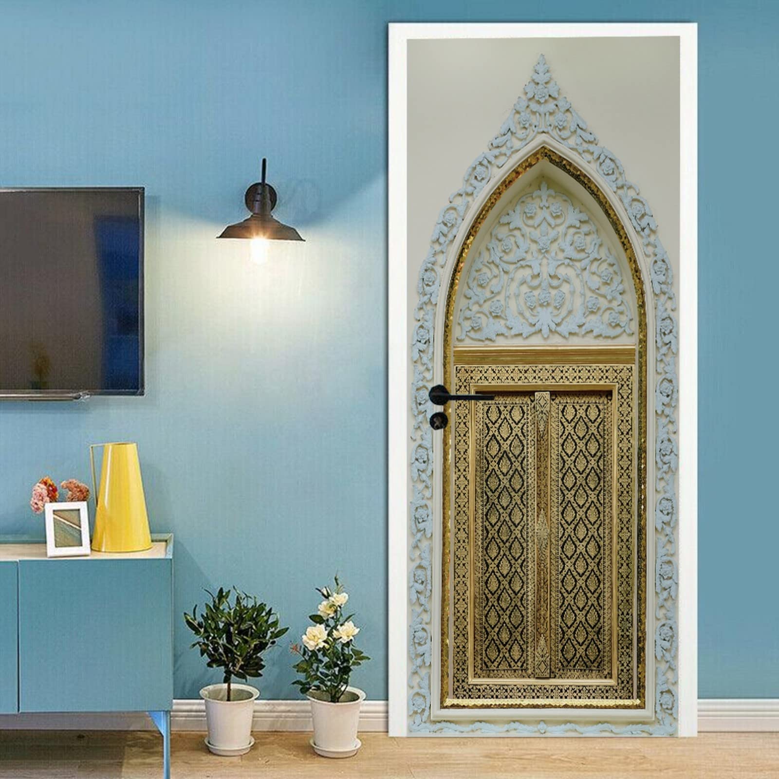 A.Monamour 3D Door Stickers For Interior Doors Night Fields Blue Starry