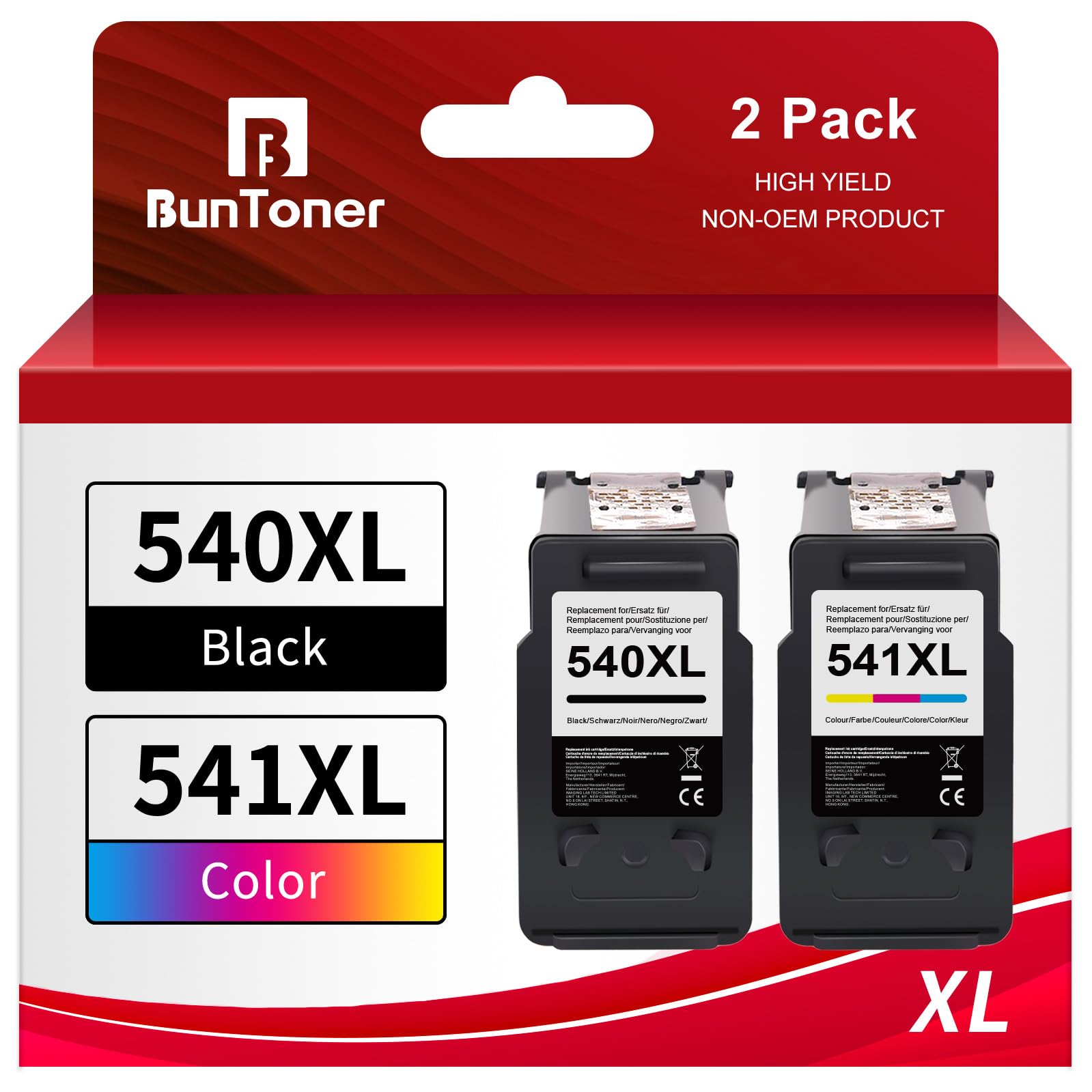 BunToner 540XL 541XL Multipack di ricambio per Canon 540 541 PG-540 CL541 per Canon Pixma TS5150 MG3600 MG3650S MG3650 MG4250 MX475 TS5100 MG31500 MG4200 (2-Pack)