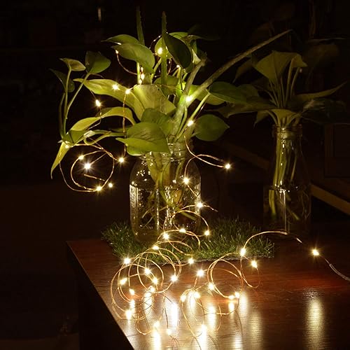 Miniatura 4 de 4 paquetes de 50 luces LED blancas cálidas alimentadas por baterías, mini luces de hadas de Navidad, 16.4 pies de alambre de cobre flexible, para