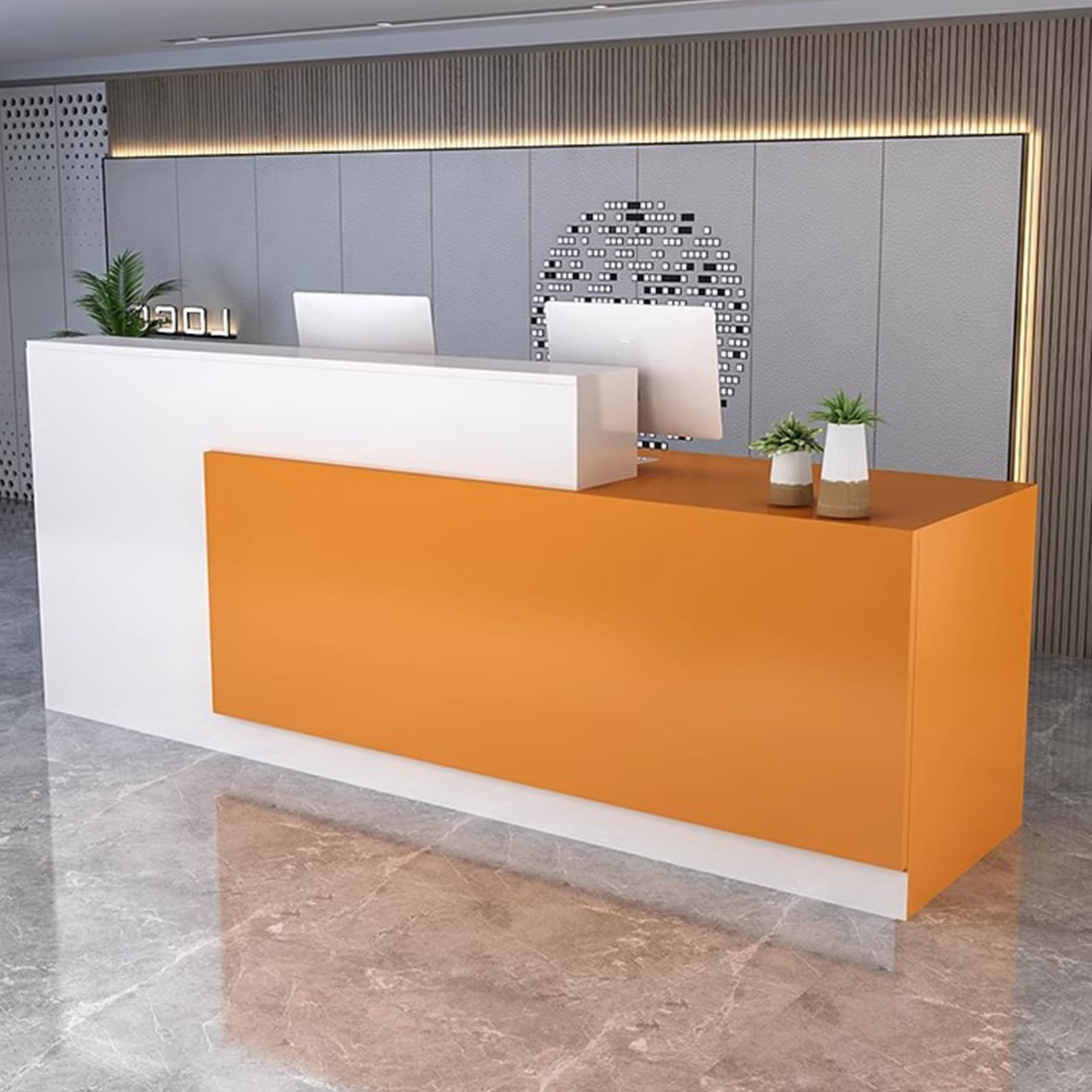 Genérico Mostrador de recepción Moderno con cajones con Cerradura, Elegante mostrador Frontal Naranja para Oficina/salón de Belleza, Mesa de recepción Naranja R, 47,2 PU