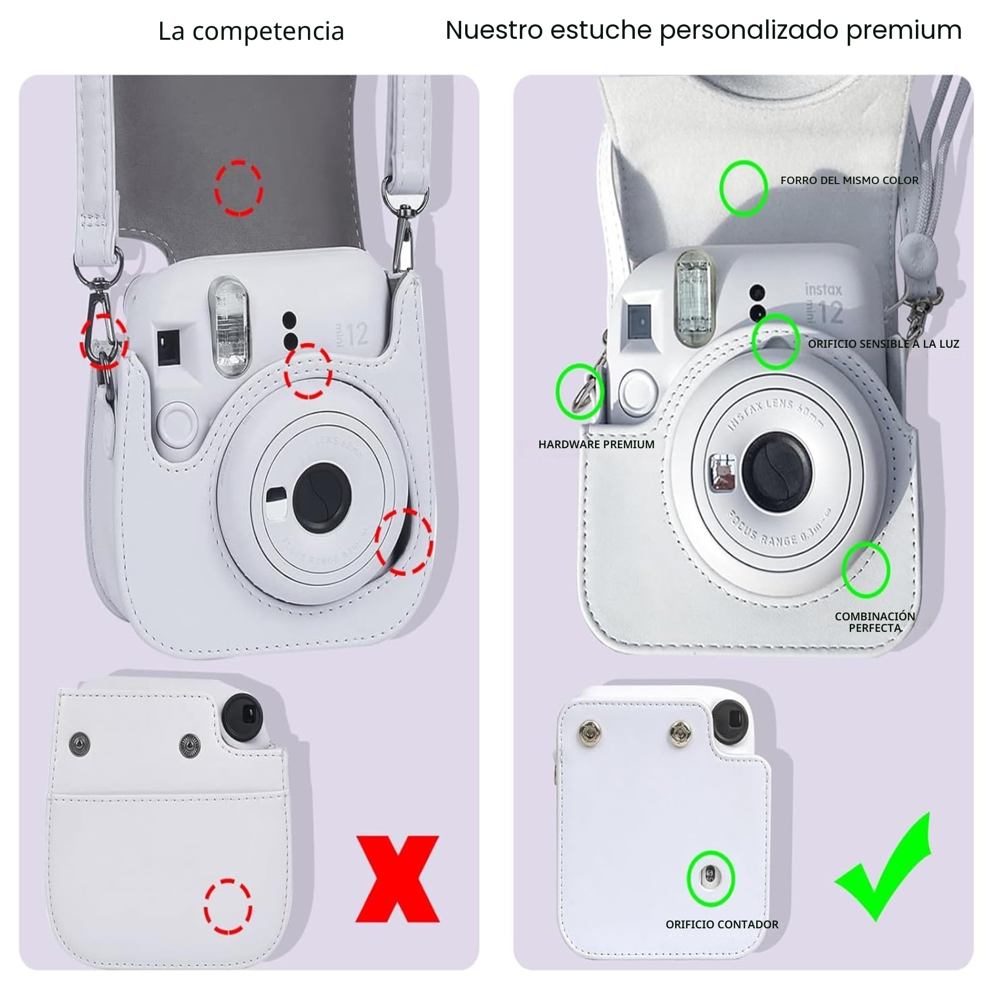 Kit de iniciación de cámara Mini 12 para Fuji Instax, incluye 20 fotos de película instantánea y funda de piel sintética a juego