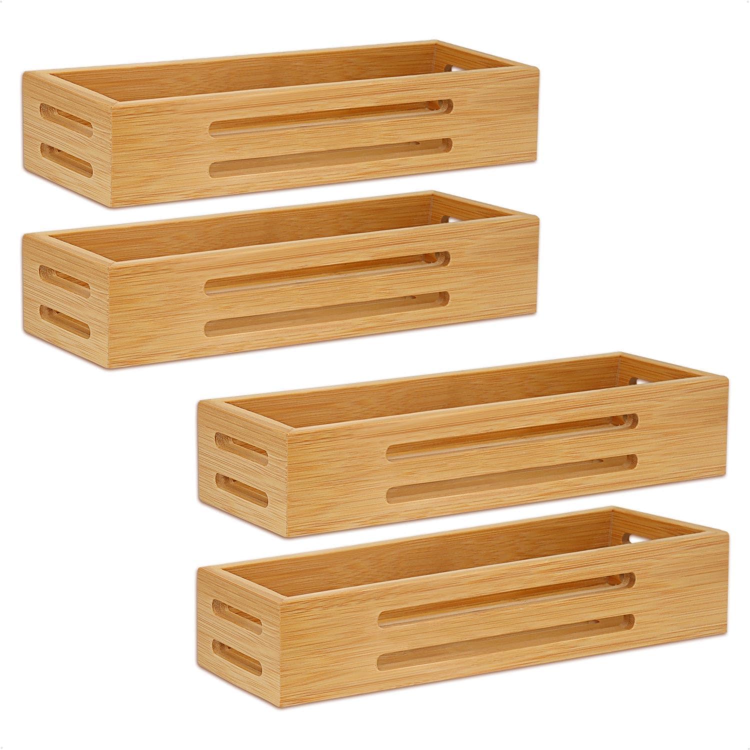 Bambù Porta Spezie Salvaspazio per Cucina, 4 Pezzi Portaspezie da Parete da Appoggio Frigorifero Porta Dell'armadio da Cucina, Autoadesivo o Foratura