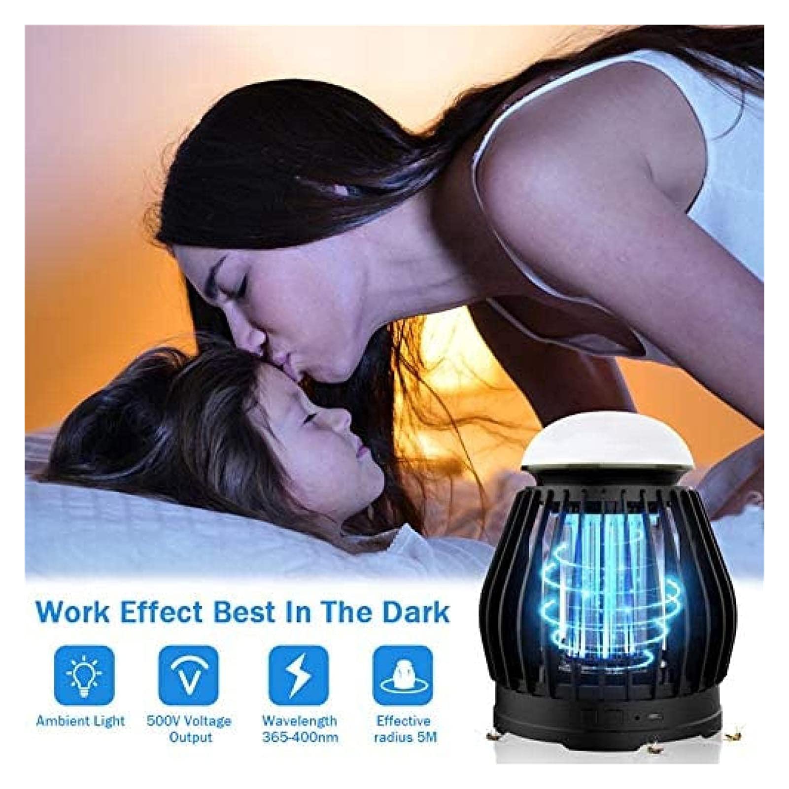 Lámpara antimosquitos Electricidad Trampa UV 3 Modos de iluminación Bug Zapper USB Recargable Mosquito Zapper para Interior Hogar Dormitorio Repelente de Insectos
