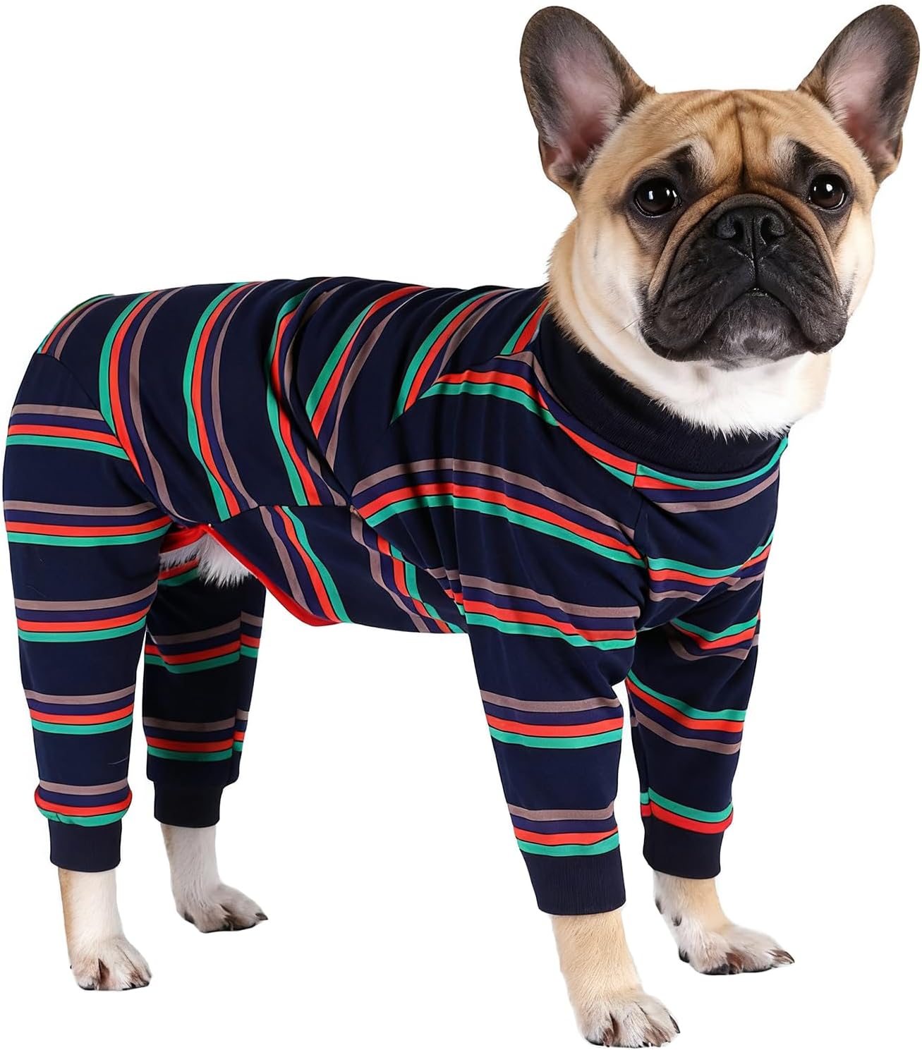Size XS to 3XL, 2 Colors Dog Onesie Long Sleeve, Full Cover Pet Pajamas, Dog Plaid Shirt, Lightweight Dog Jumpsuit Striped Small