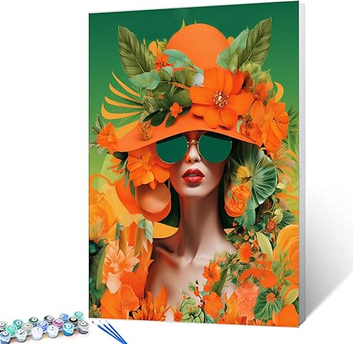 Miniatura 1 de TUMOVO Flores tropicales, pintura por números para adultos, hojas verdes, pintura al óleo digital bohemia con flores silvestres del jardín, lienzo