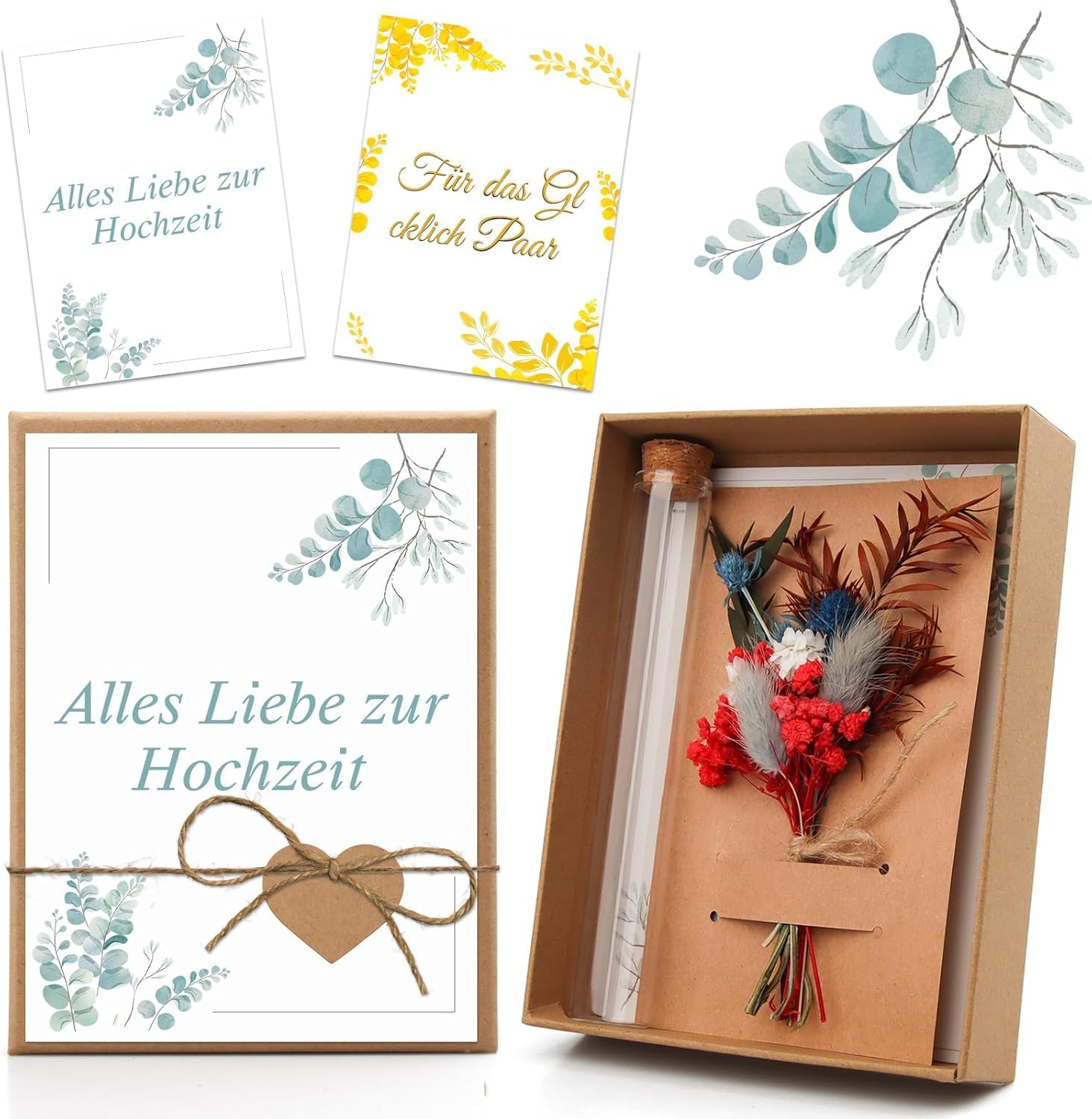 Hestya Hochzeits Geldgeschenk Box - Komplettset Mit Trockenblumen