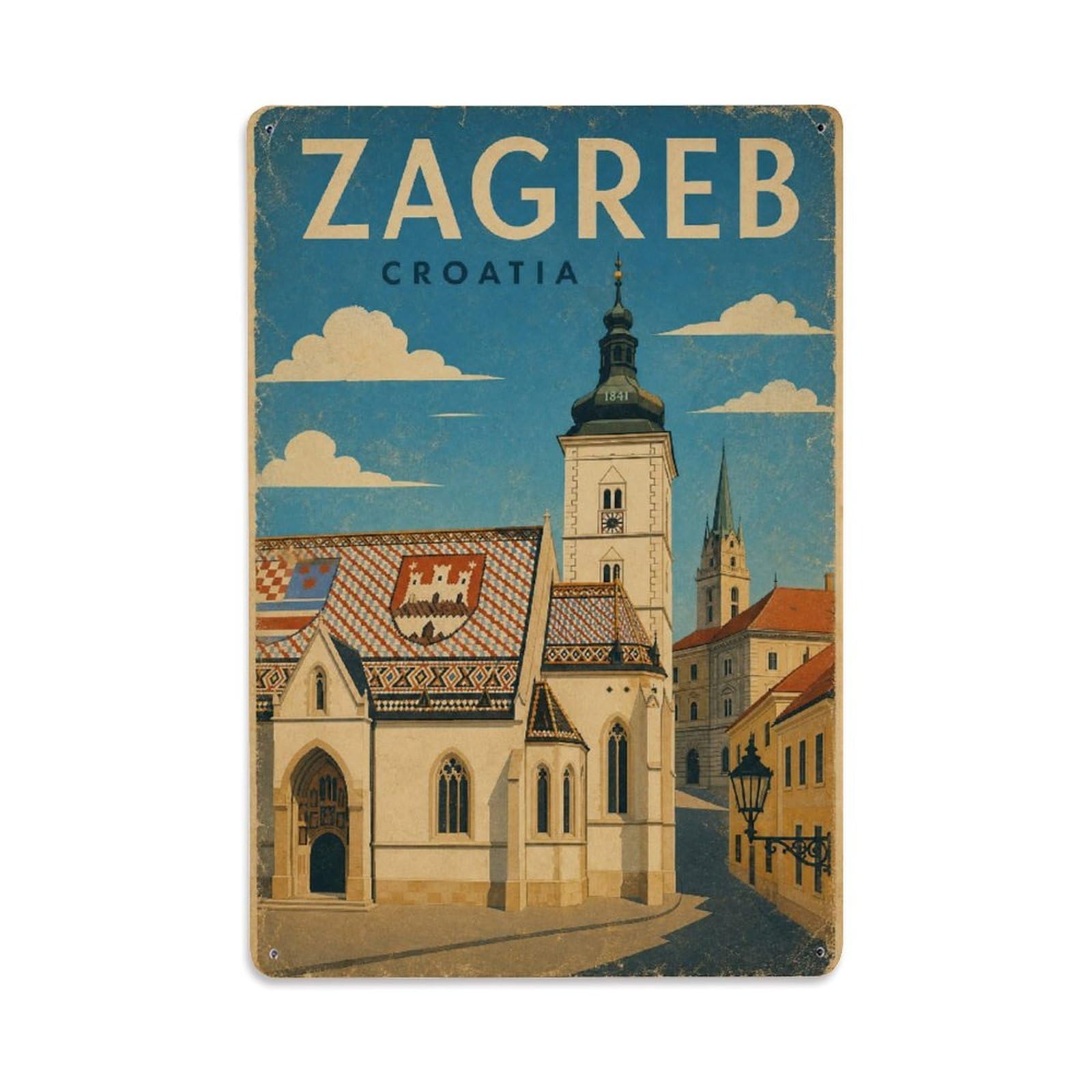 Fqcyn Style Metal Tin Sign Travel Retro Croatia Zagreb