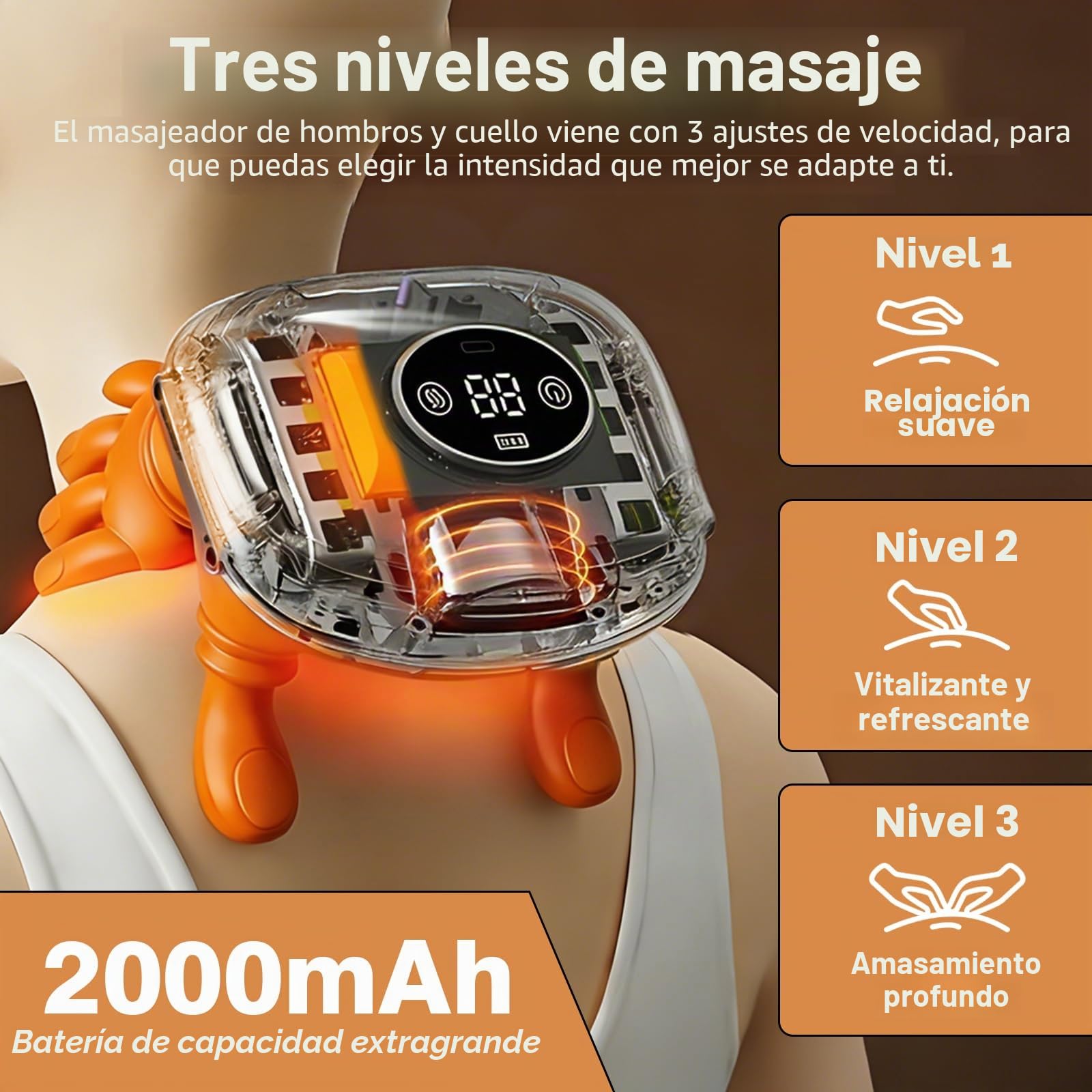 Masajeador Cervical y Espalda 4D a Mano Biónica, Masajeador Cuello Eléctrico, Masajeador de Cuello Inalámbrico 4D con 3 Niveles de Intensidad y 2 Niveles de Calor para Relajar Los Músculos (blanco)