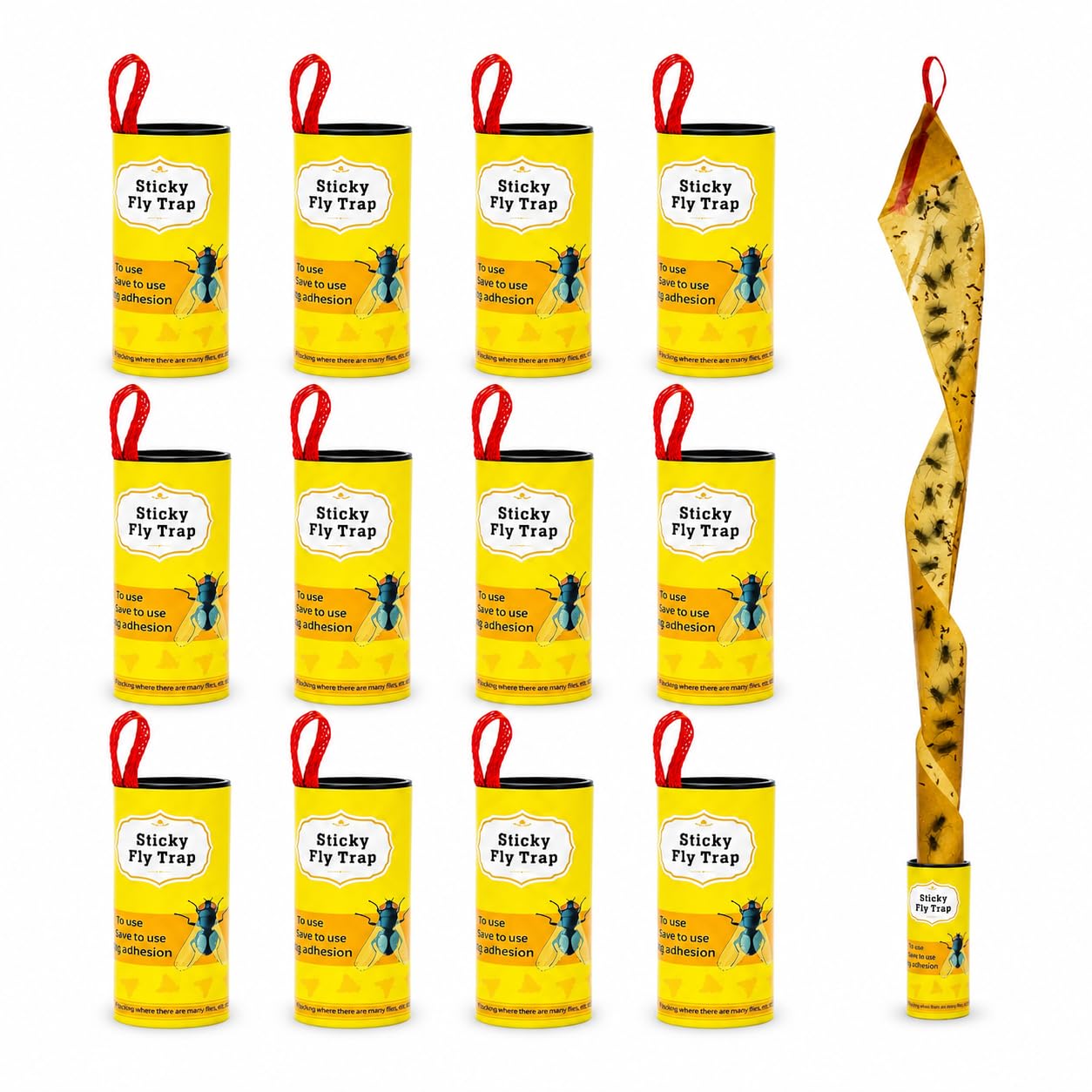Mclear Fly Sticky Trap Ribbon Strip Tape, Fly Paper attractant, Super Sticky Hanging, Adhesive Rolls for Fruit Flies, Bug, Insect, Pest, Mosquito, Plant, Home, Non-Toxic and Disposable, Pack of 12-picture-16