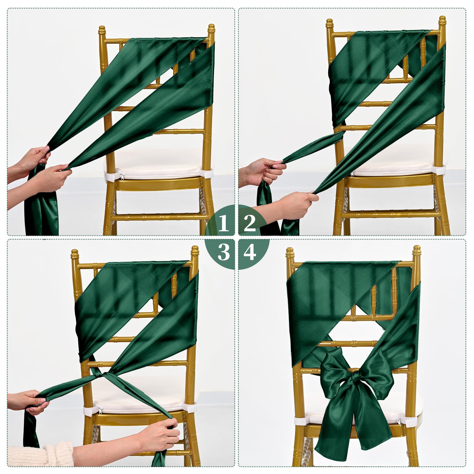 YMHPRIDE 50 Pièces Rubans pour Chaises en Satin Vert émeraude Rubans Décoratifs pour Chaises pour Réception de Mariage, Fête, Hôtel, Maison, Décoration de Cuisine (Vert émeraude)