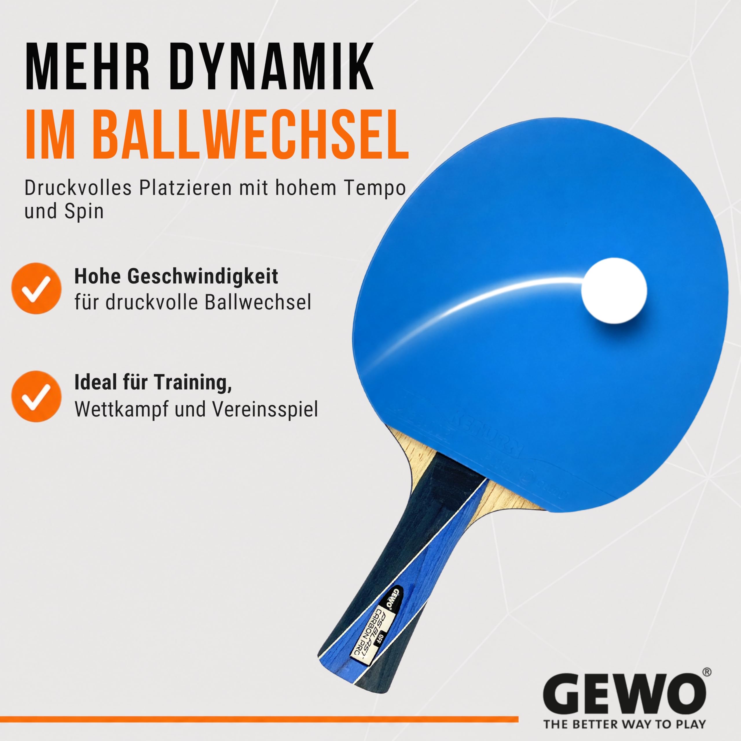 GEWO PS Blast Carbon Pro rakieta do tenisa stołowego, profesjonalna rakieta do tenisa stołowego z certyfikatem ITTF, rakieta karbonowa z szybką powłoką GEWO Return Pro o wysokich właściwościach