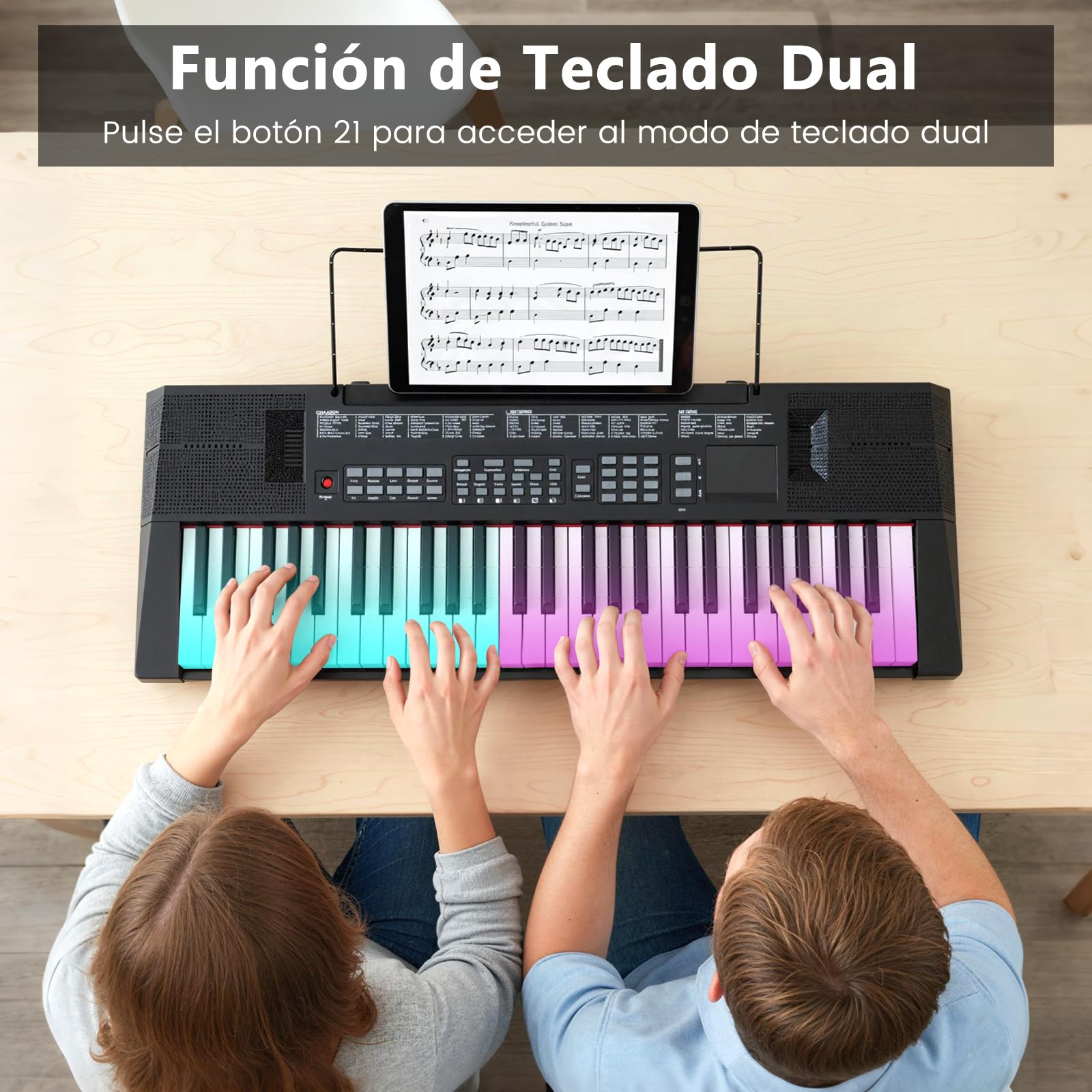 COSTWAY Piano Electrico, Teclado de Piano de 54 Teclas Multifunción para Principiantes, Kit de Teclado Eléctrico con 200 Ritmos y 200 Tonos, 60 Demostraciones, Atril, Instrumento para Niños y Adultos