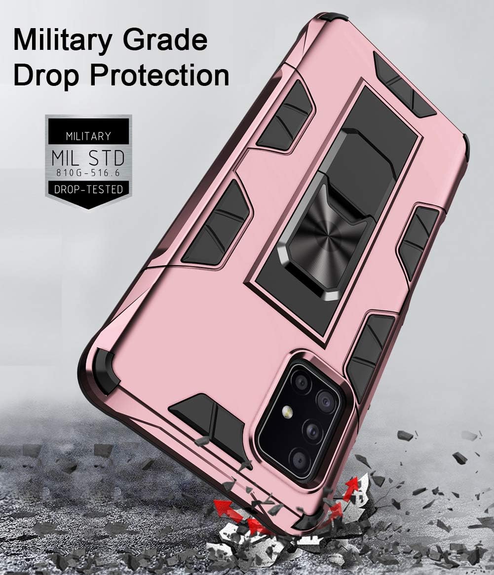 Dahkoiz Case for Samsung Galaxy A71 5G Case with Tempered Glass Screen Protector[2 Pack],Rugged Ring Grip Kickstand Cover Military Grade Drop Protection Phone Cases for Samsung Galaxy A71 5G,Rose Gold